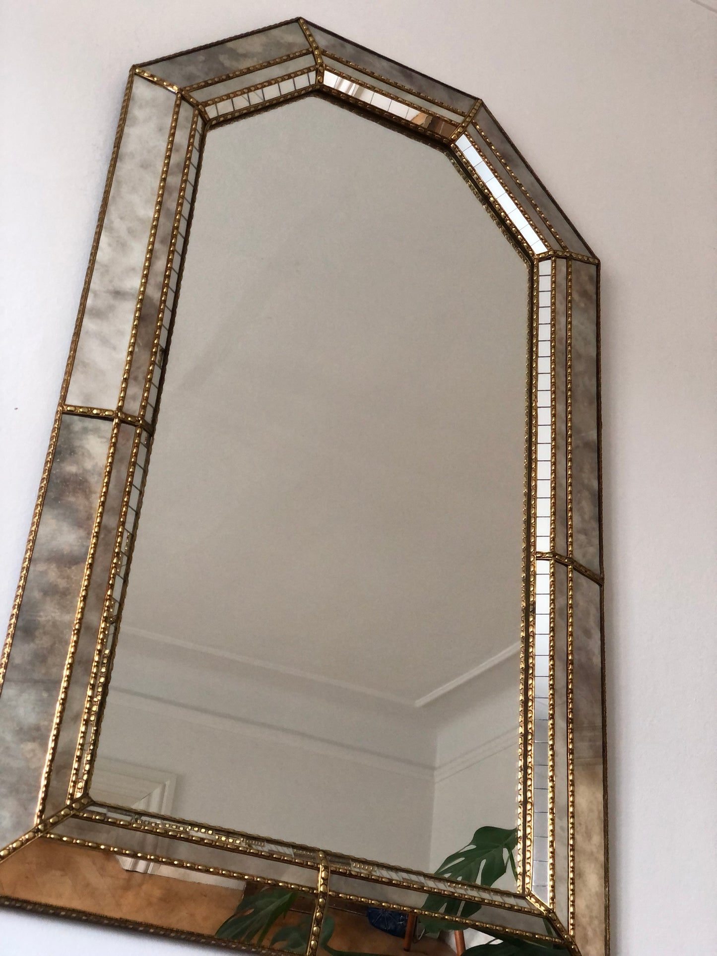 Large Vintage Venetian Brass Mirror – Gold Hollywood Regency, Spanish 1990s