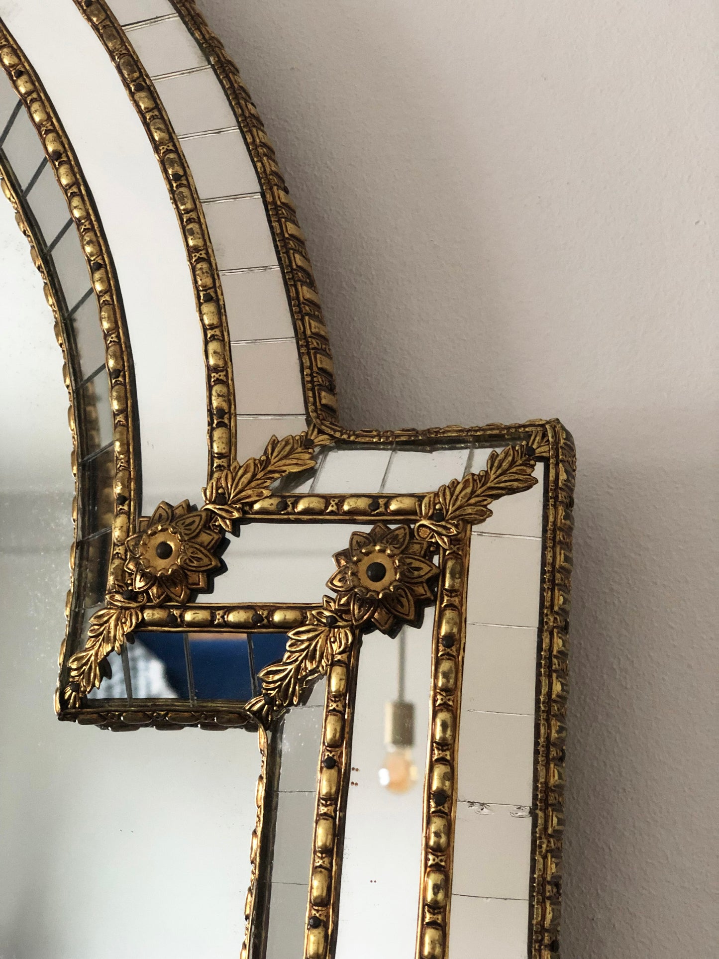 Large Vintage Venetian Brass Mirror – Gold Hollywood Regency, Spanish 1990s