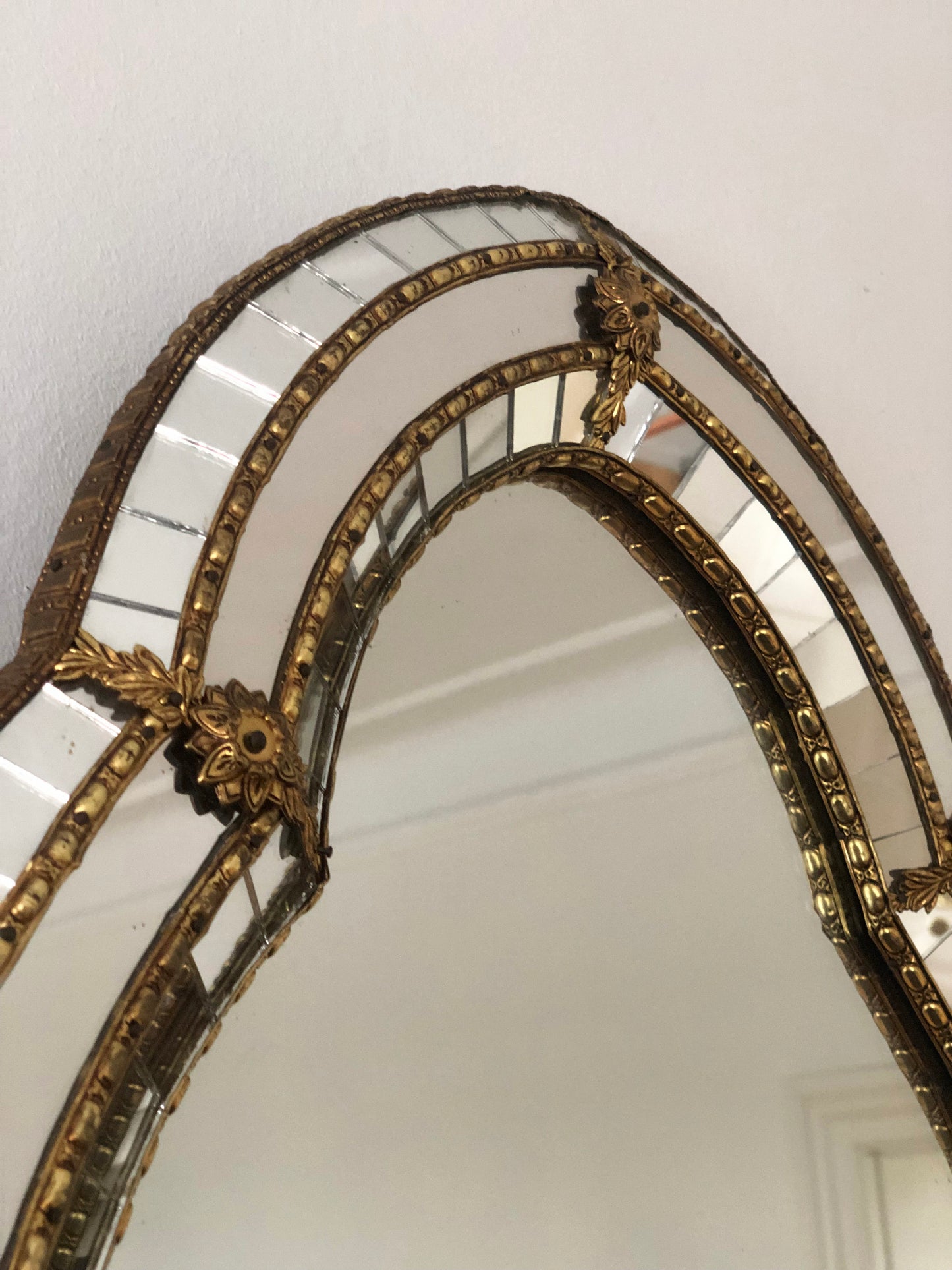 Large Vintage Venetian Brass Mirror – Gold Hollywood Regency, Spanish 1990s