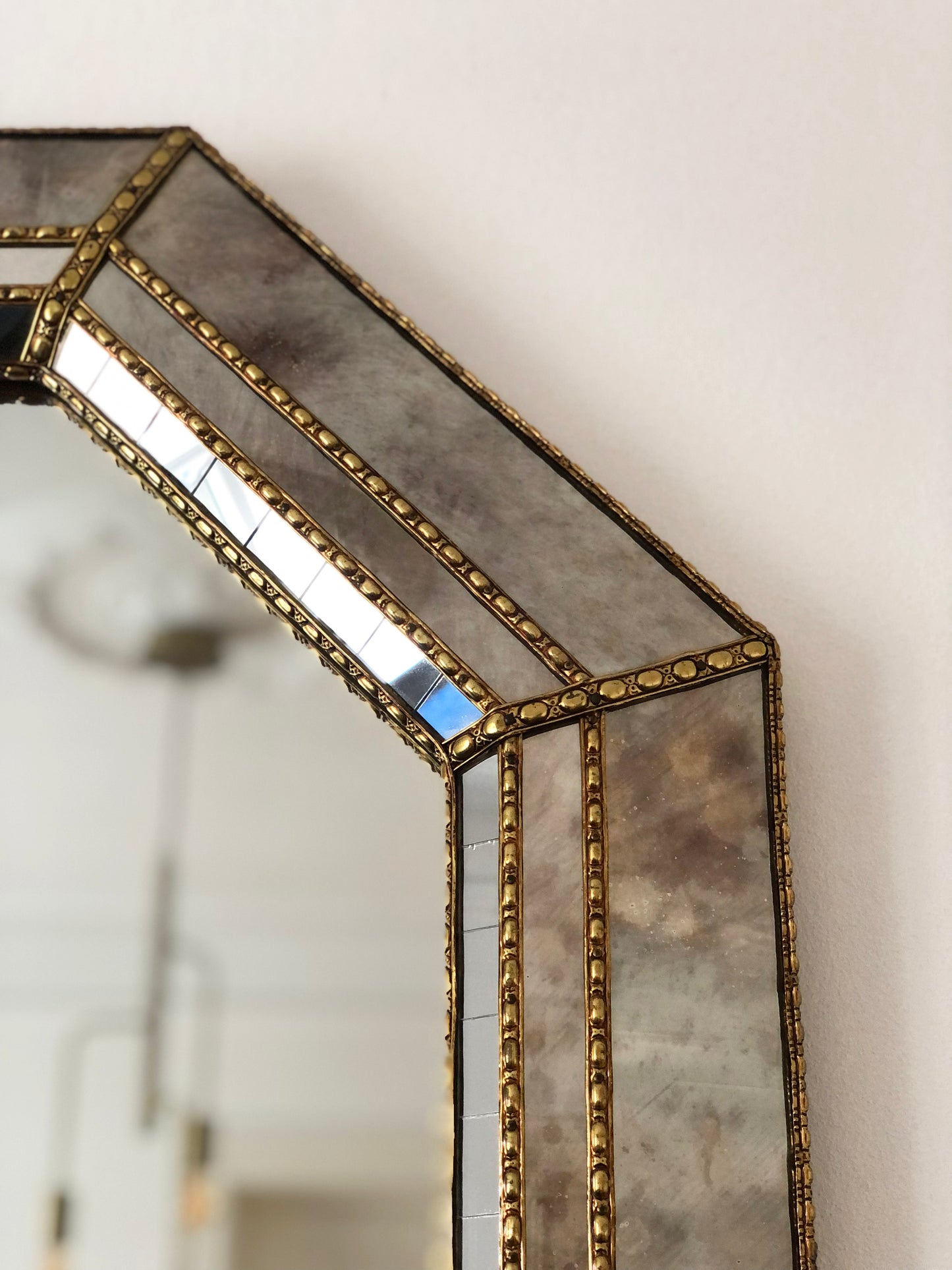 Large Vintage Venetian Brass Mirror – Gold Hollywood Regency, Spanish 1990s