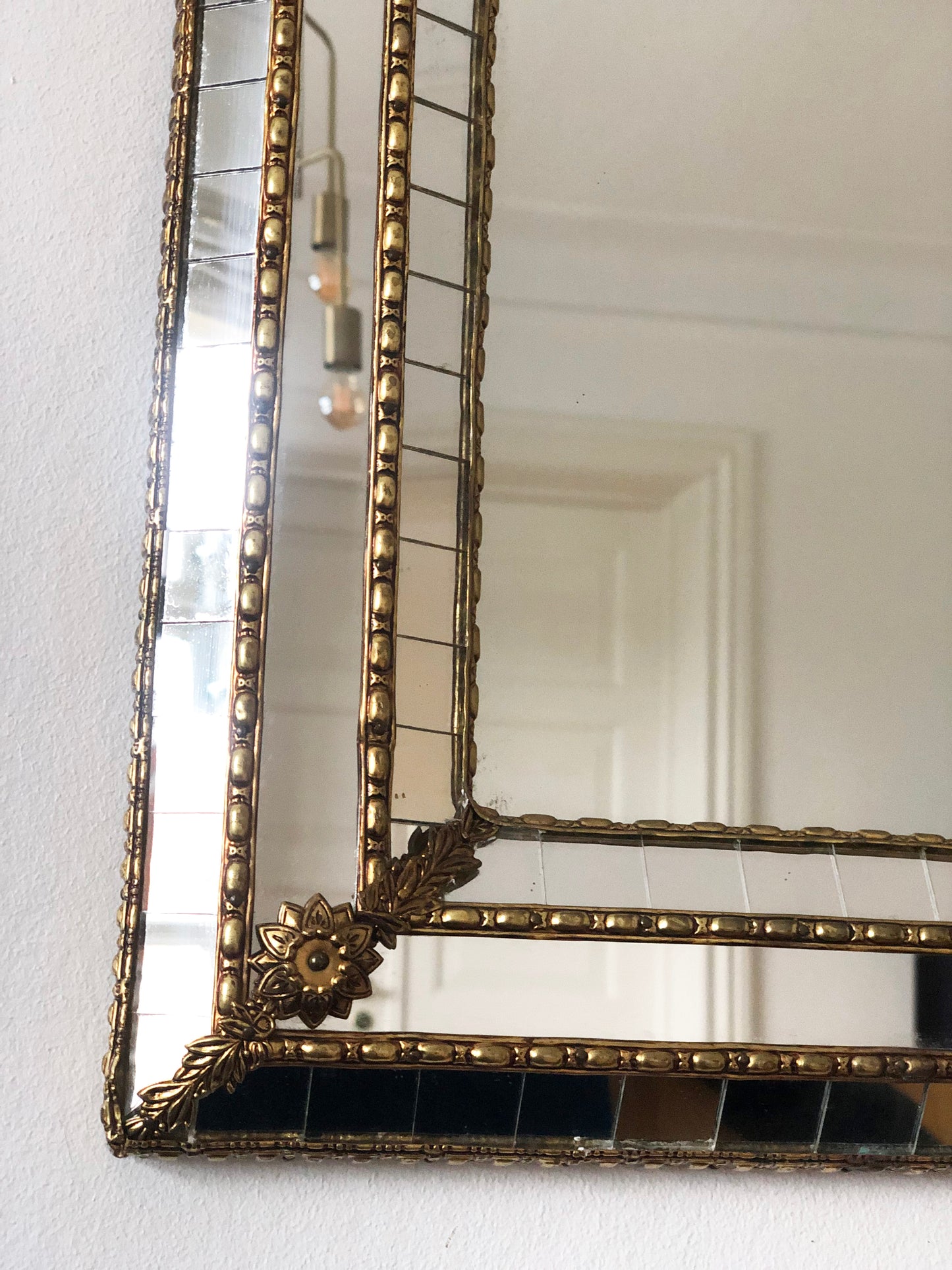 Large Vintage Venetian Brass Mirror – Gold Hollywood Regency, Spanish 1990s