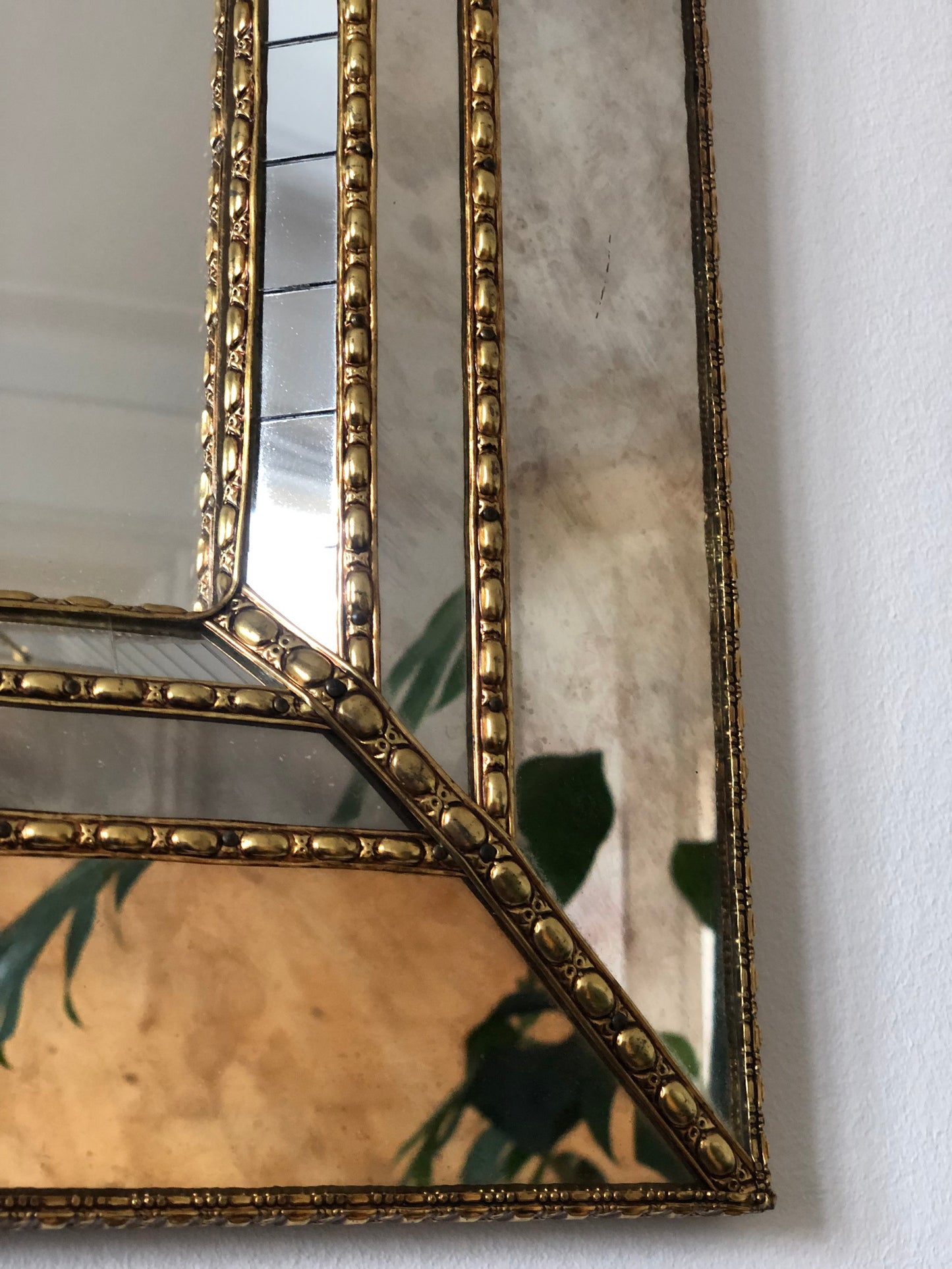 Large Vintage Venetian Brass Mirror – Gold Hollywood Regency, Spanish 1990s