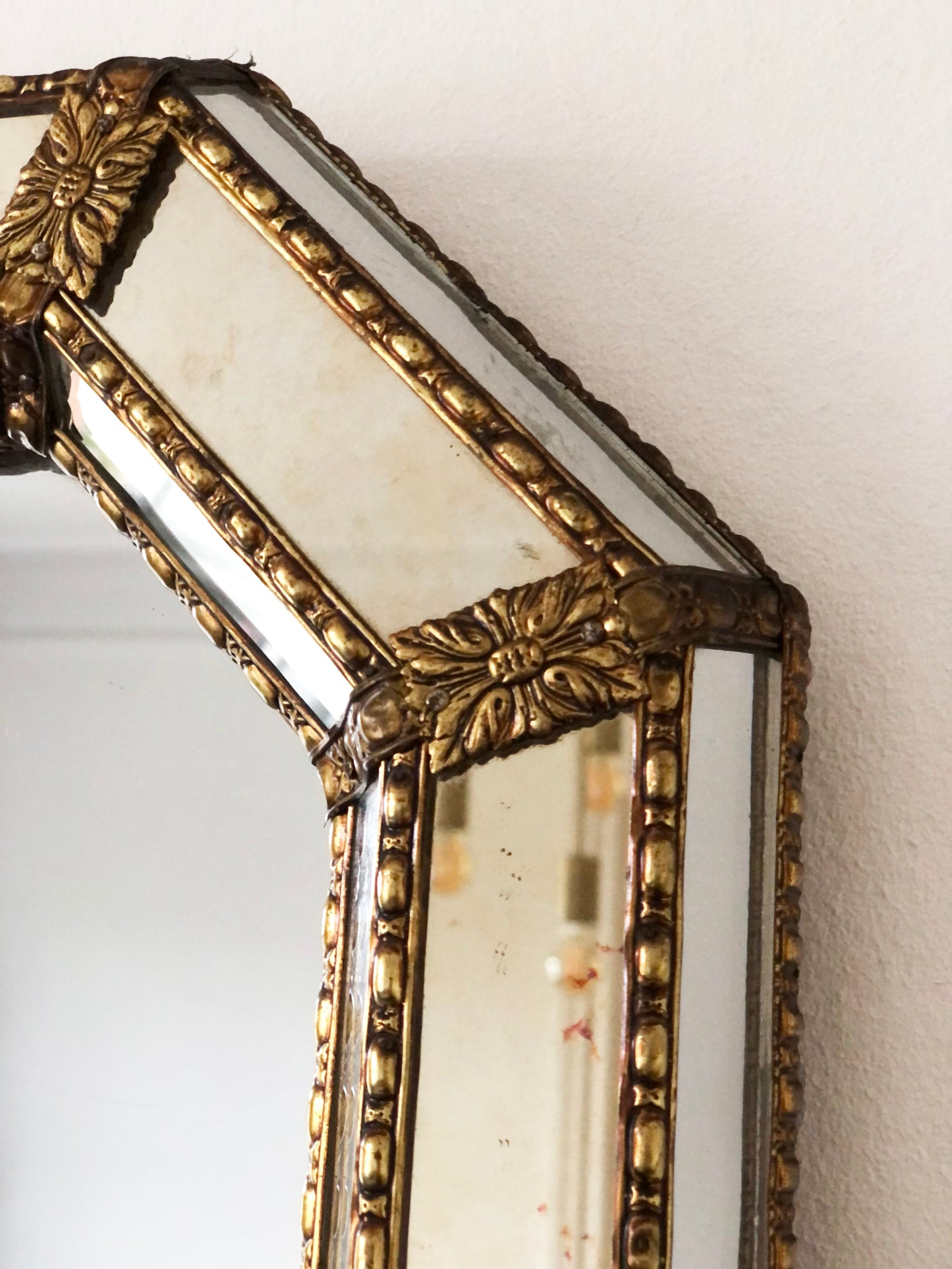 Large Vintage Venetian Full Length Brass Mirror – Gold Hollywood Regency, Spanish 1990s