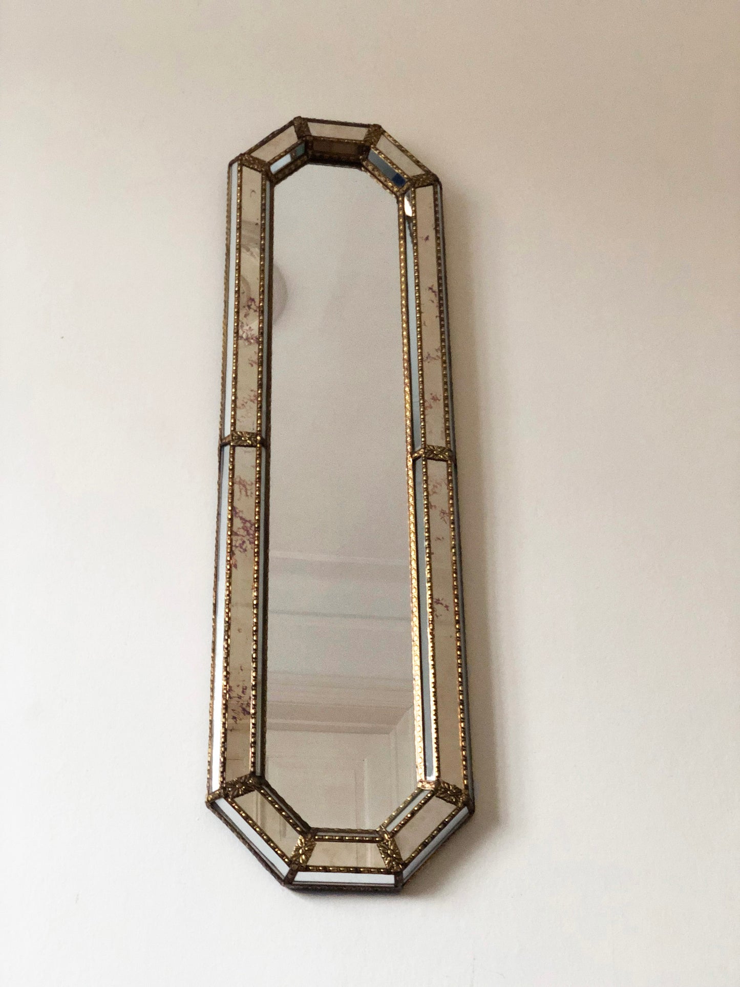 Large Vintage Venetian Full Length Brass Mirror – Gold Hollywood Regency, Spanish 1990s