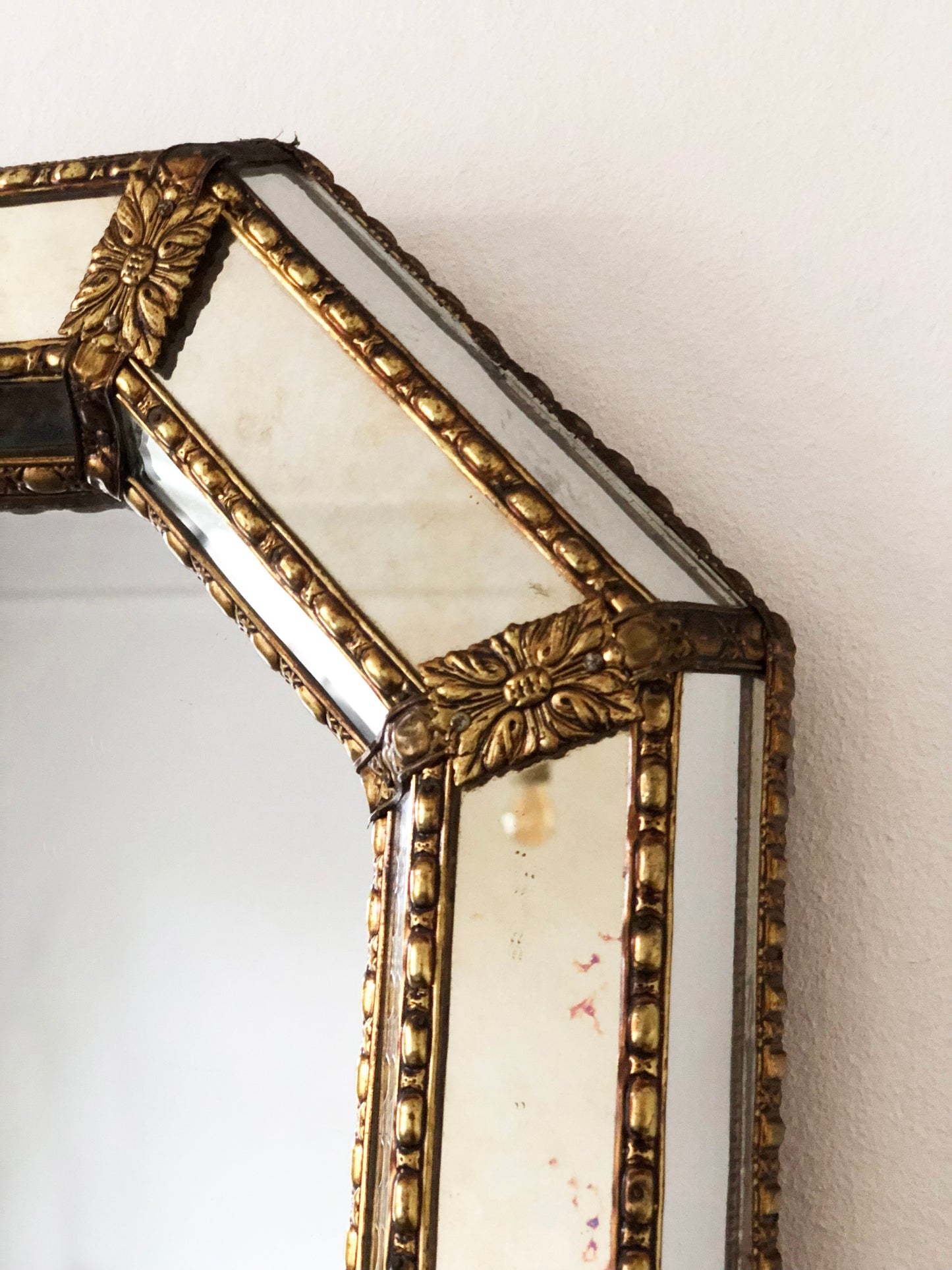 Large Vintage Venetian Full Length Brass Mirror – Gold Hollywood Regency, Spanish 1990s