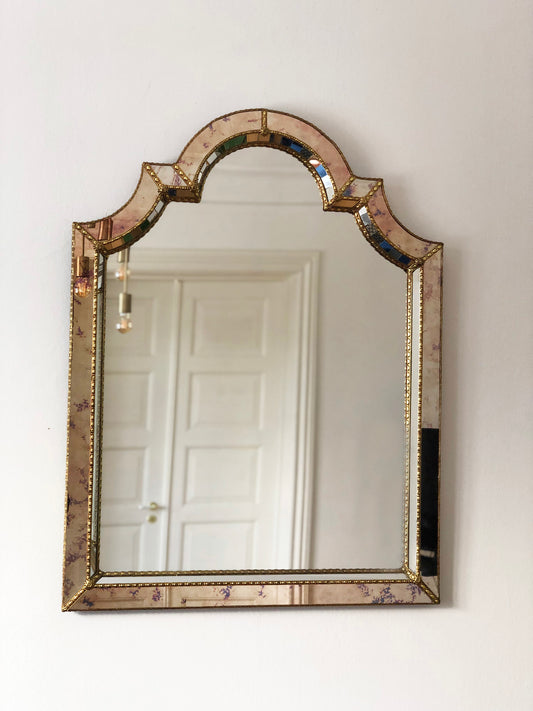 Large Vintage Venetian Brass Mirror – Gold Hollywood Regency, Spanish 1990s