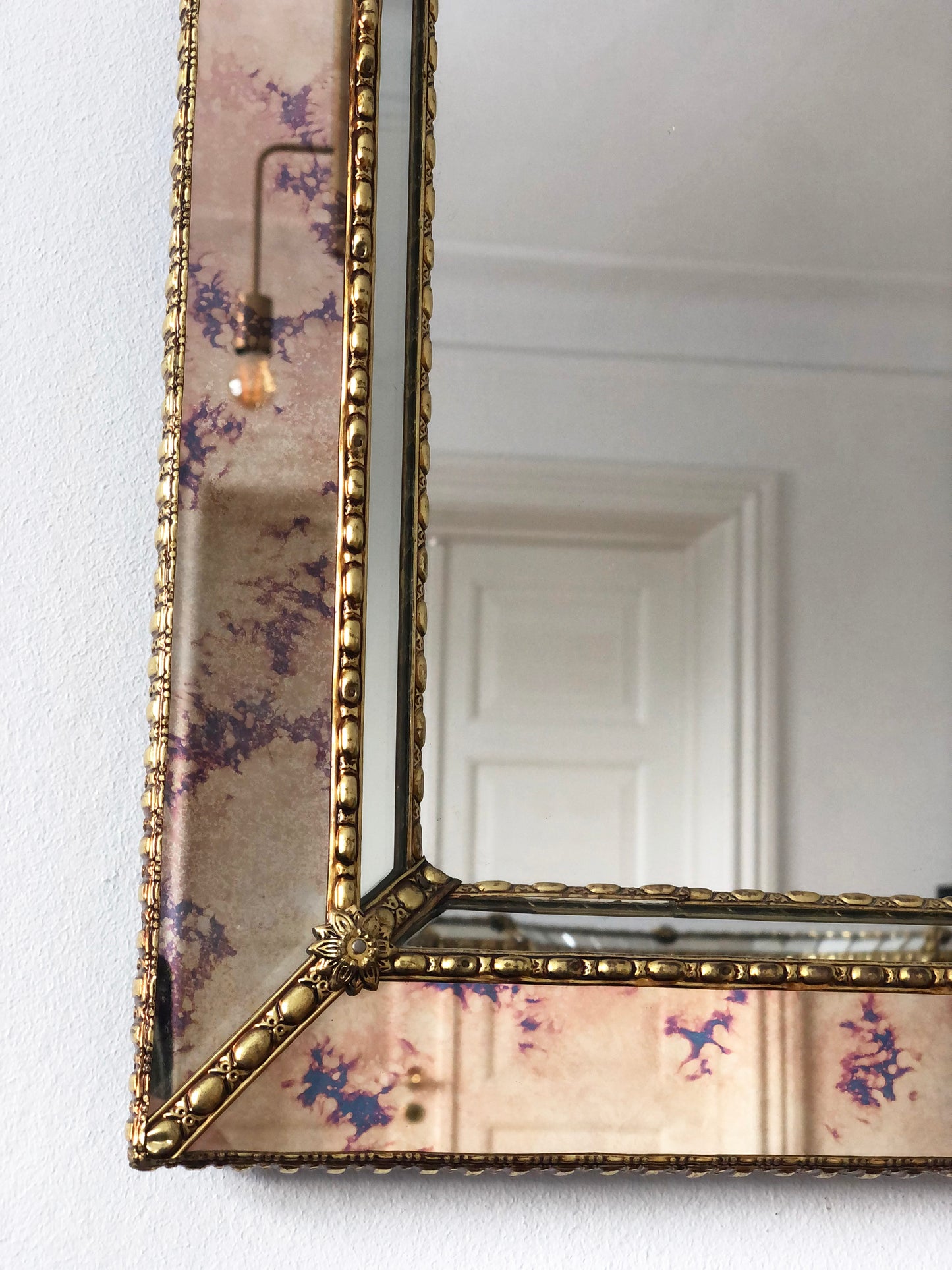 Large Vintage Venetian Brass Mirror – Gold Hollywood Regency, Spanish 1990s