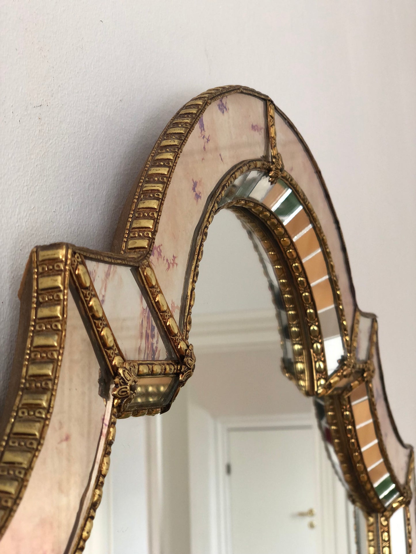 Large Vintage Venetian Brass Mirror – Gold Hollywood Regency, Spanish 1990s