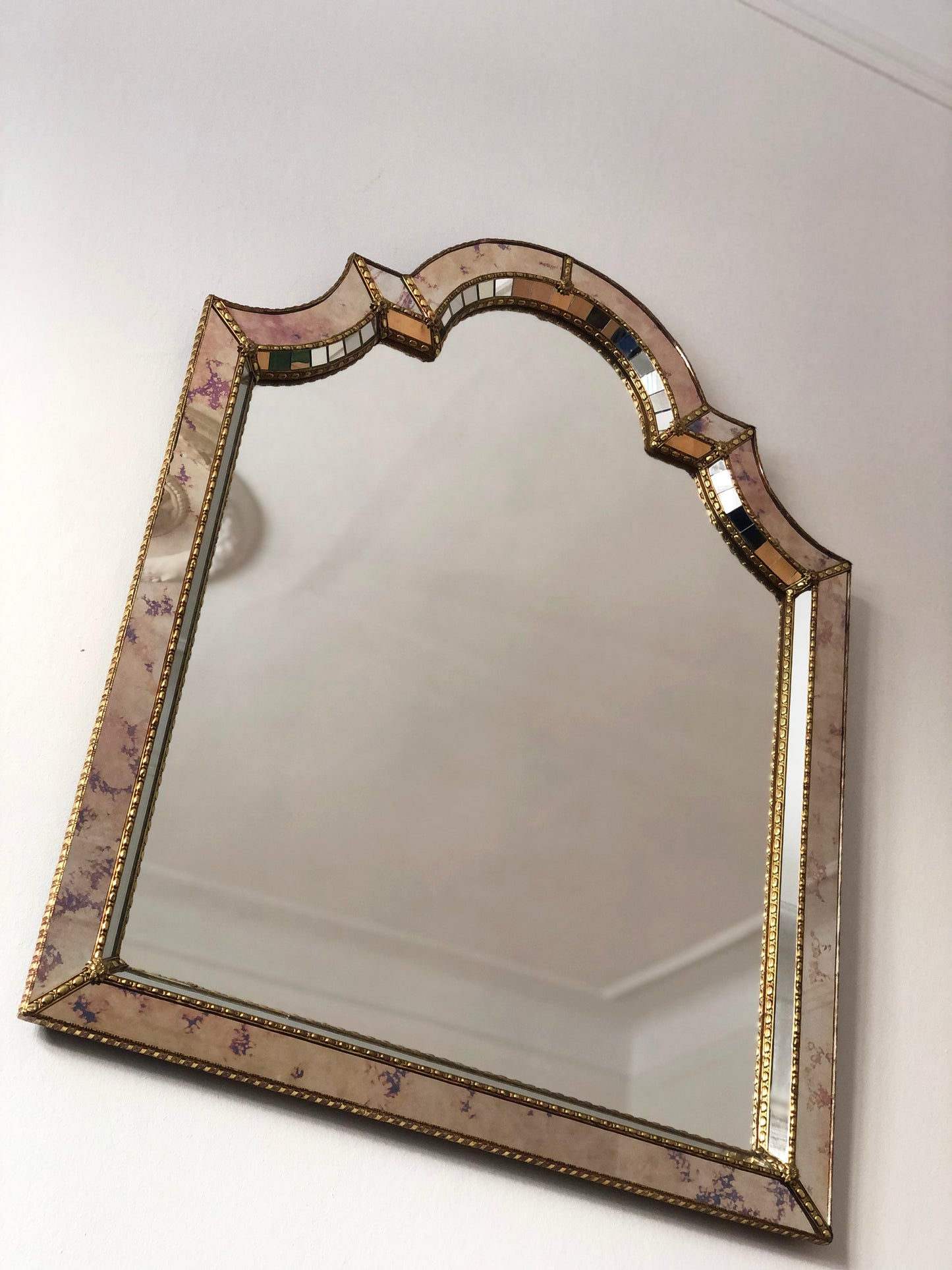Large Vintage Venetian Brass Mirror – Gold Hollywood Regency, Spanish 1990s