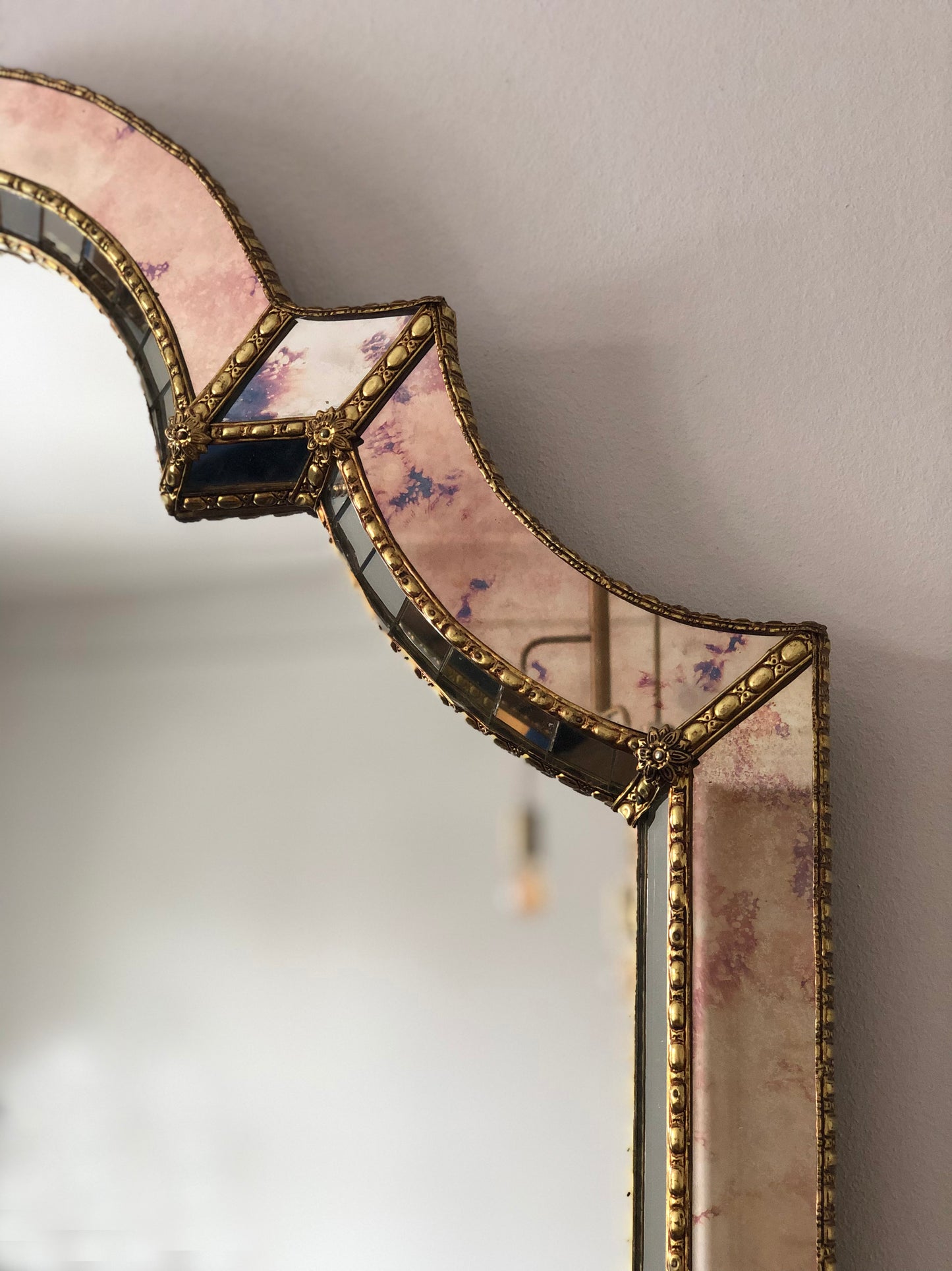 Large Vintage Venetian Brass Mirror – Gold Hollywood Regency, Spanish 1990s