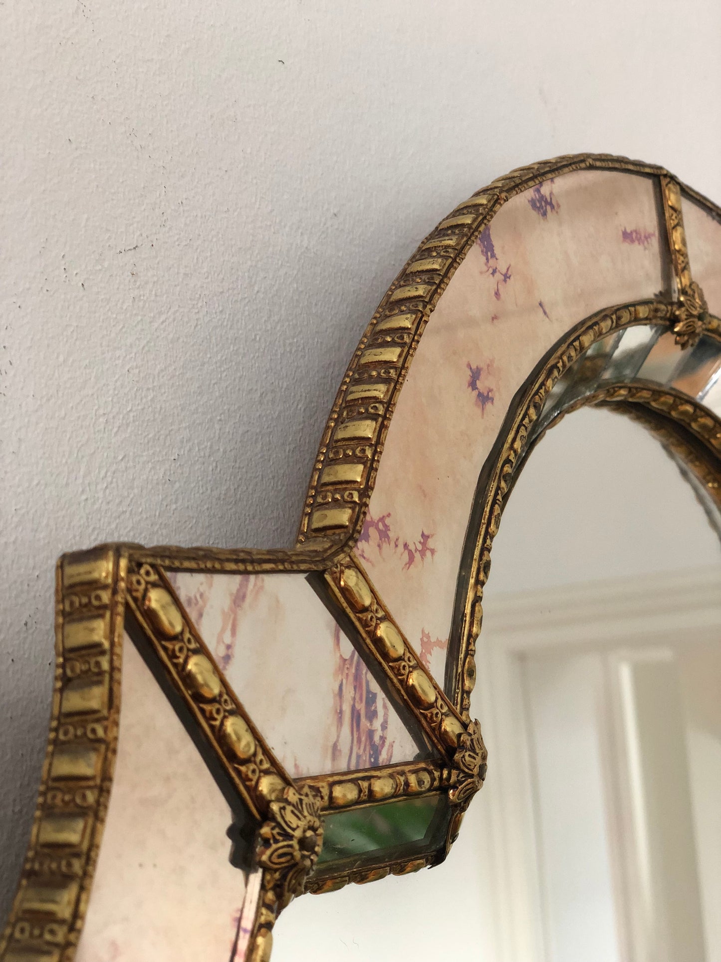 Large Vintage Venetian Brass Mirror – Gold Hollywood Regency, Spanish 1990s