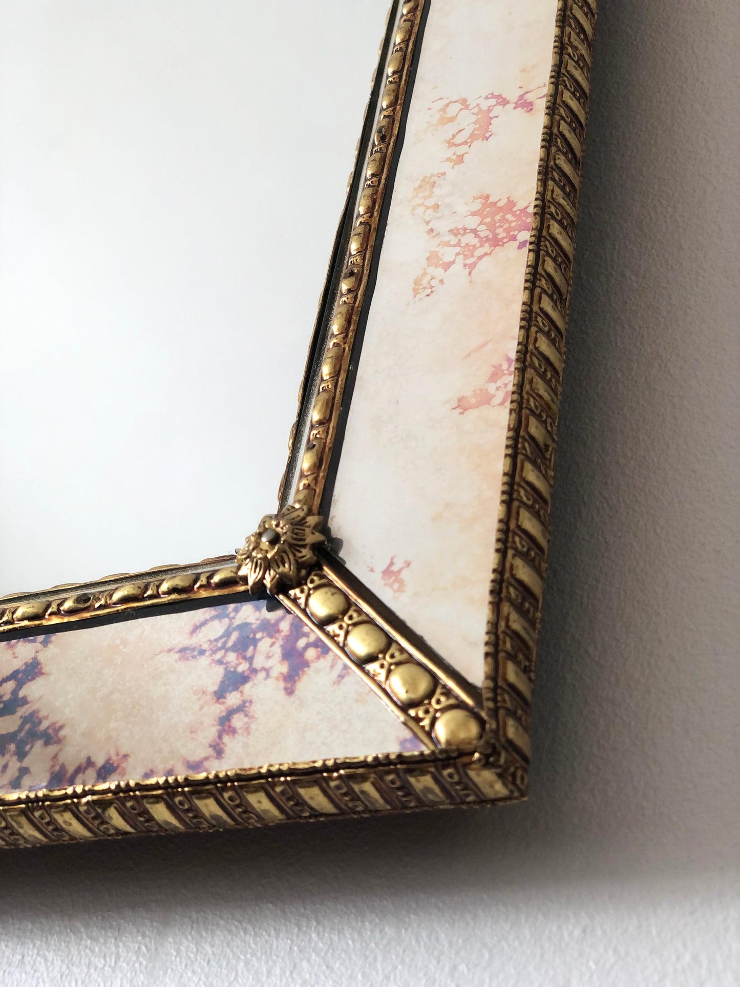 Large Vintage Venetian Brass Mirror – Gold Hollywood Regency, Spanish 1990s