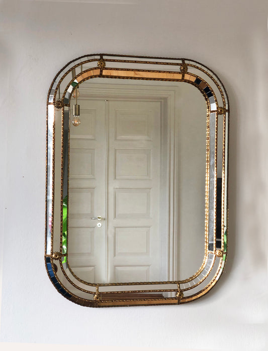 Large Vintage Venetian Rectangular Mirror Hollywood Regency in Gold Spain 1990s