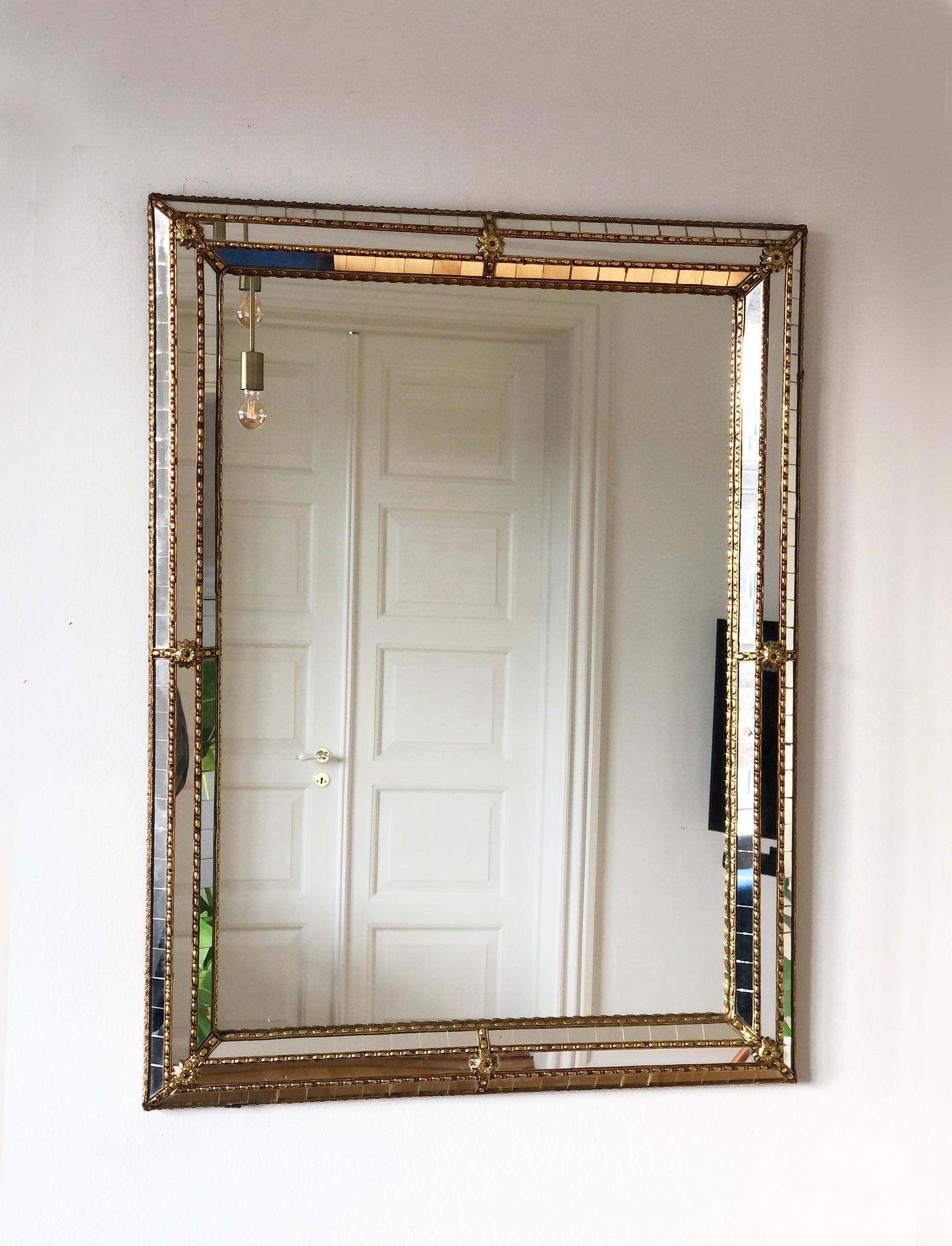 Large Vintage Venetian Rectangular Mirror Hollywood Regency in Gold Spain 1990s