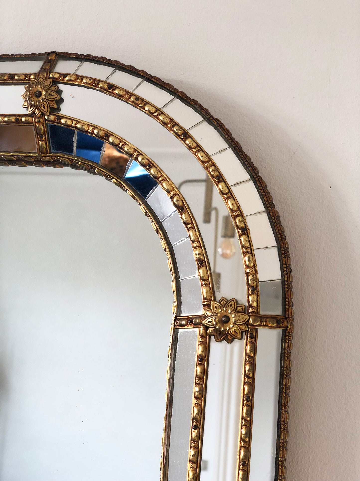 Large Vintage Venetian Rectangular Mirror Hollywood Regency in Gold Spain 1990s