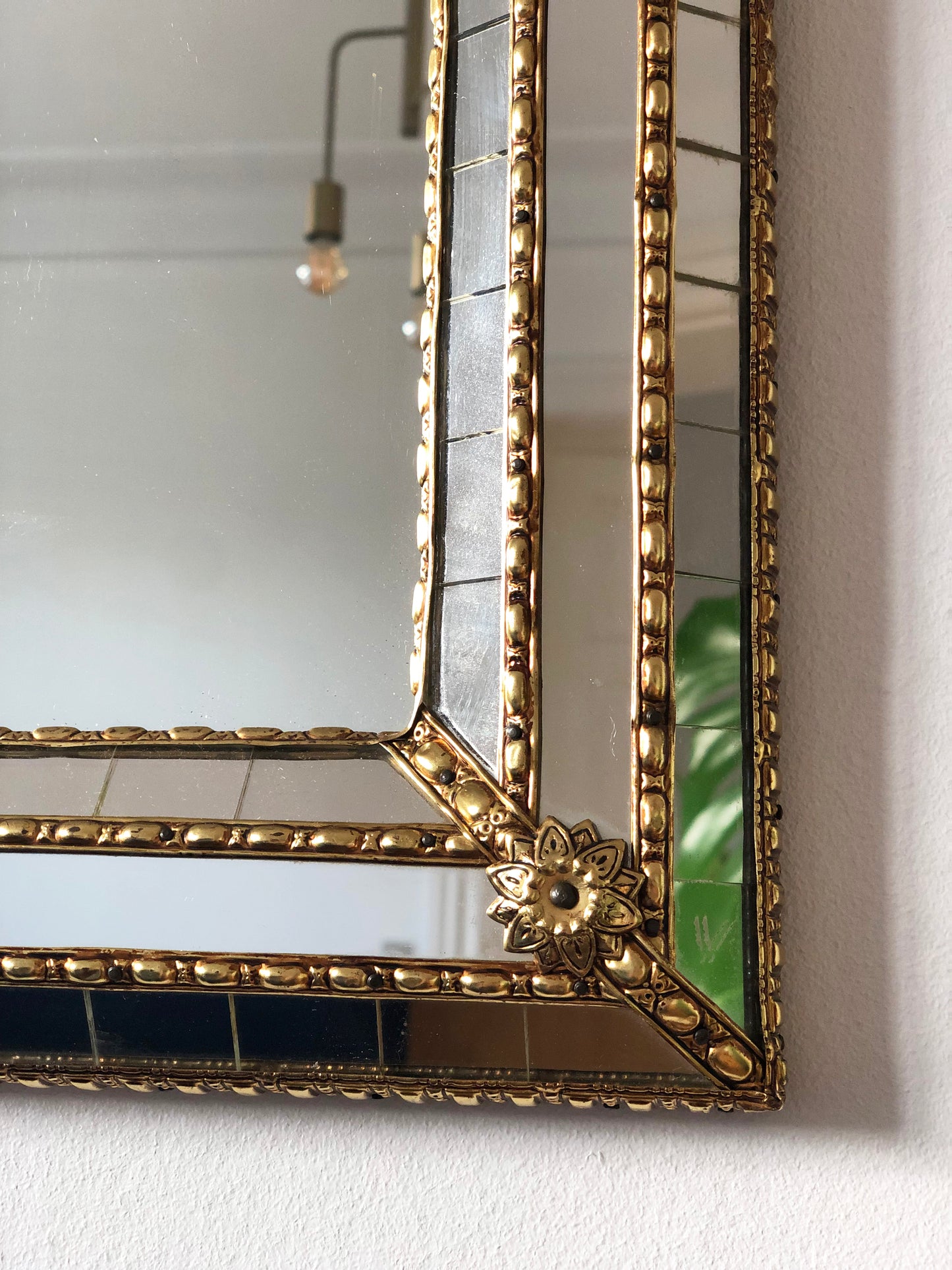 Large Vintage Venetian Rectangular Mirror Hollywood Regency in Gold Spain 1990s