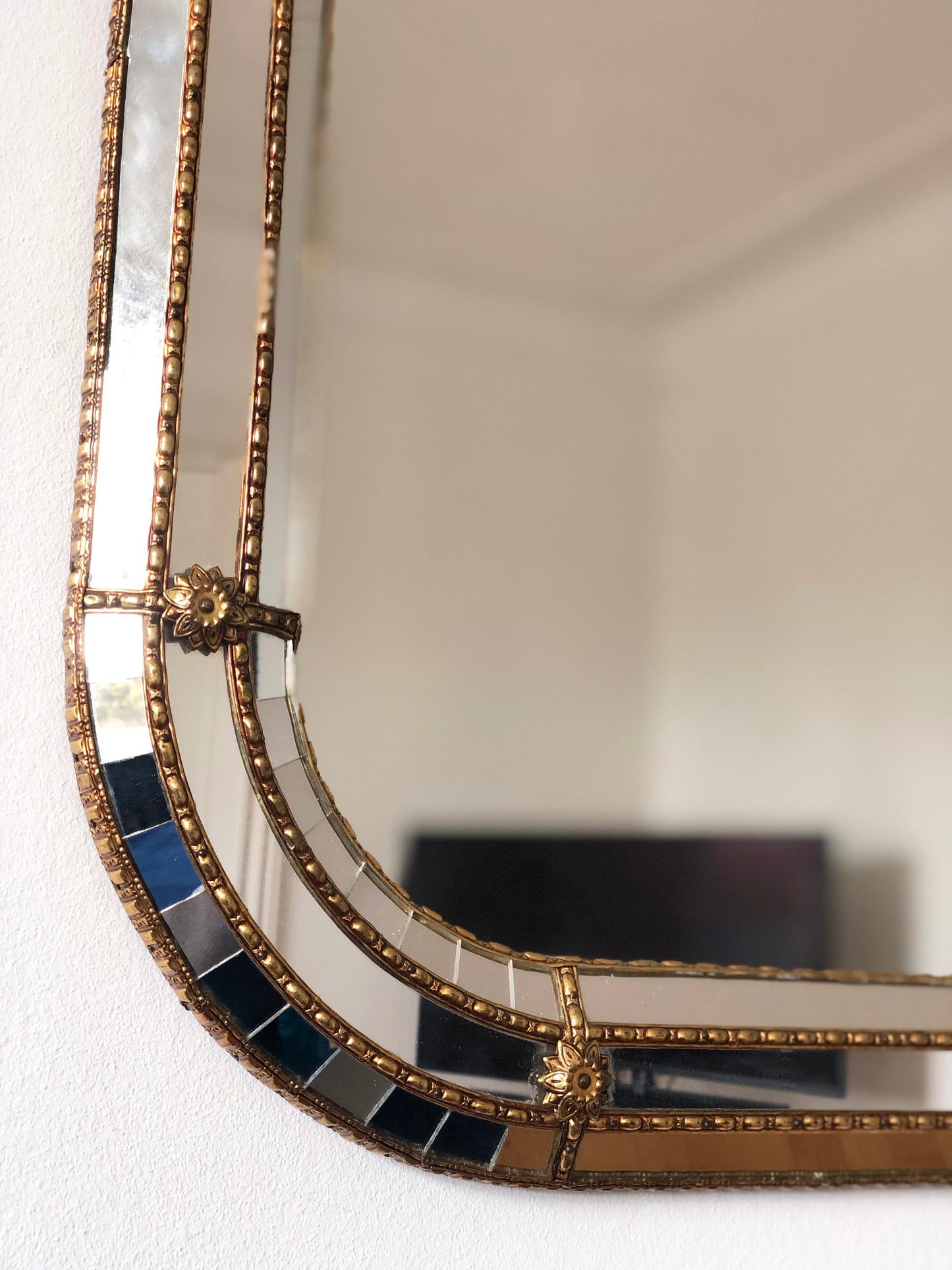 Large Vintage Venetian Rectangular Mirror Hollywood Regency in Gold Spain 1990s