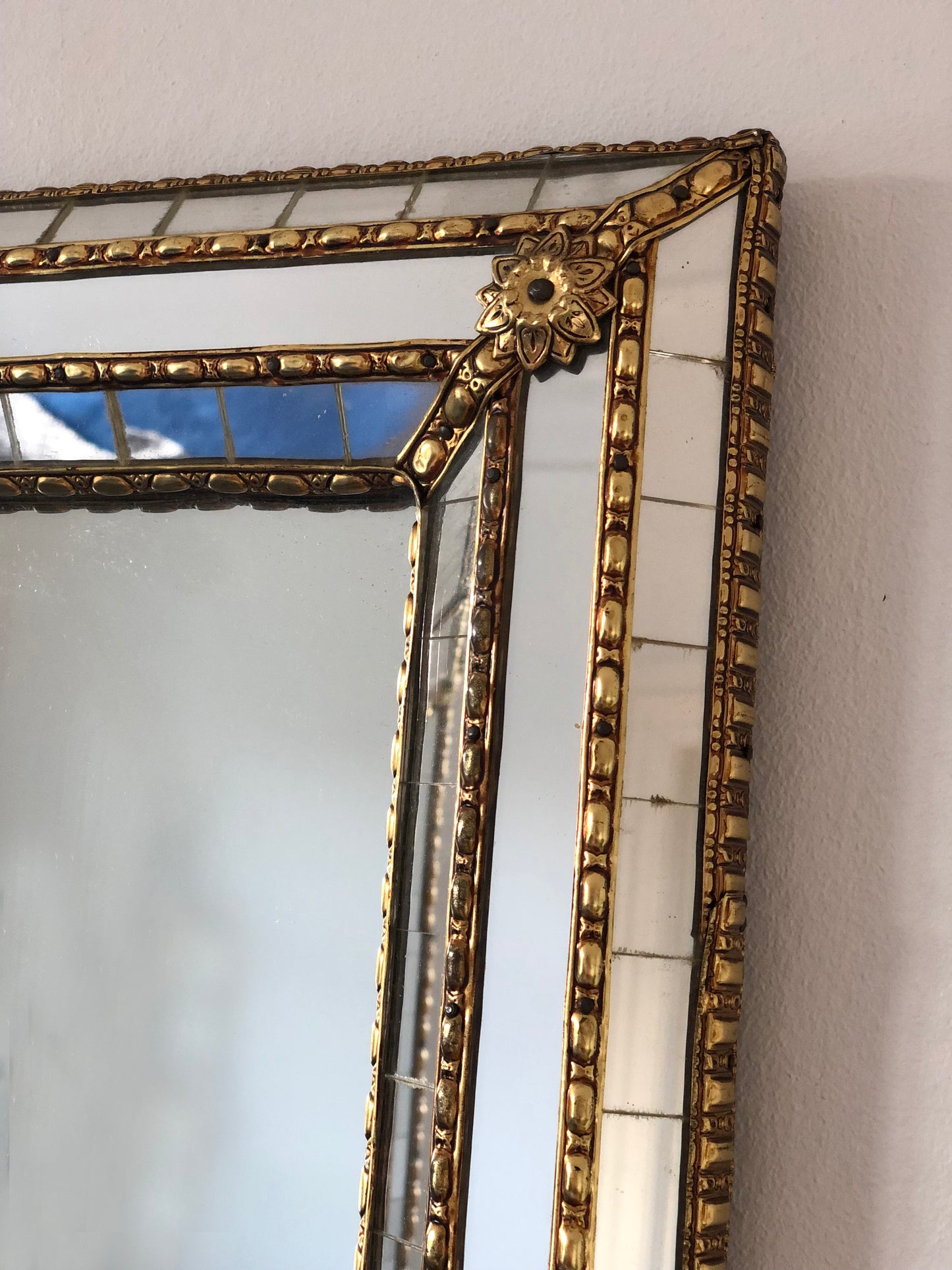 Large Vintage Venetian Rectangular Mirror Hollywood Regency in Gold Spain 1990s