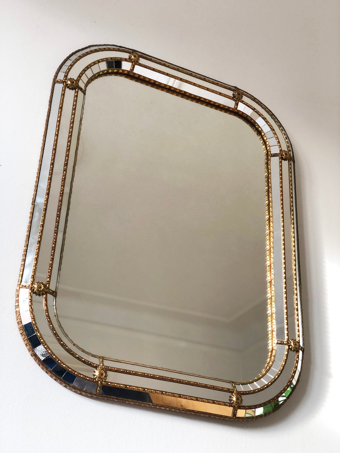 Large Vintage Venetian Rectangular Mirror Hollywood Regency in Gold Spain 1990s