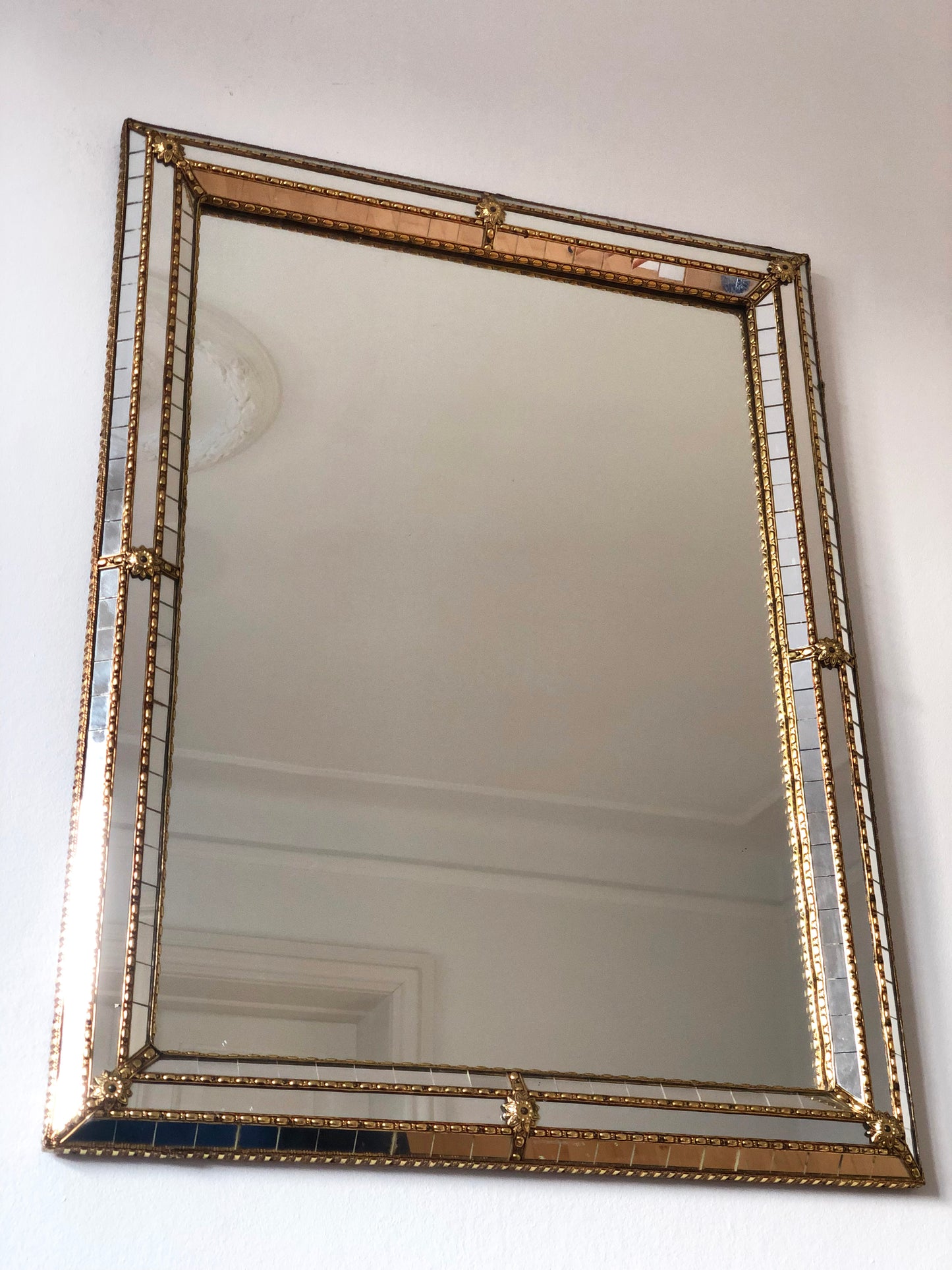Large Vintage Venetian Rectangular Mirror Hollywood Regency in Gold Spain 1990s