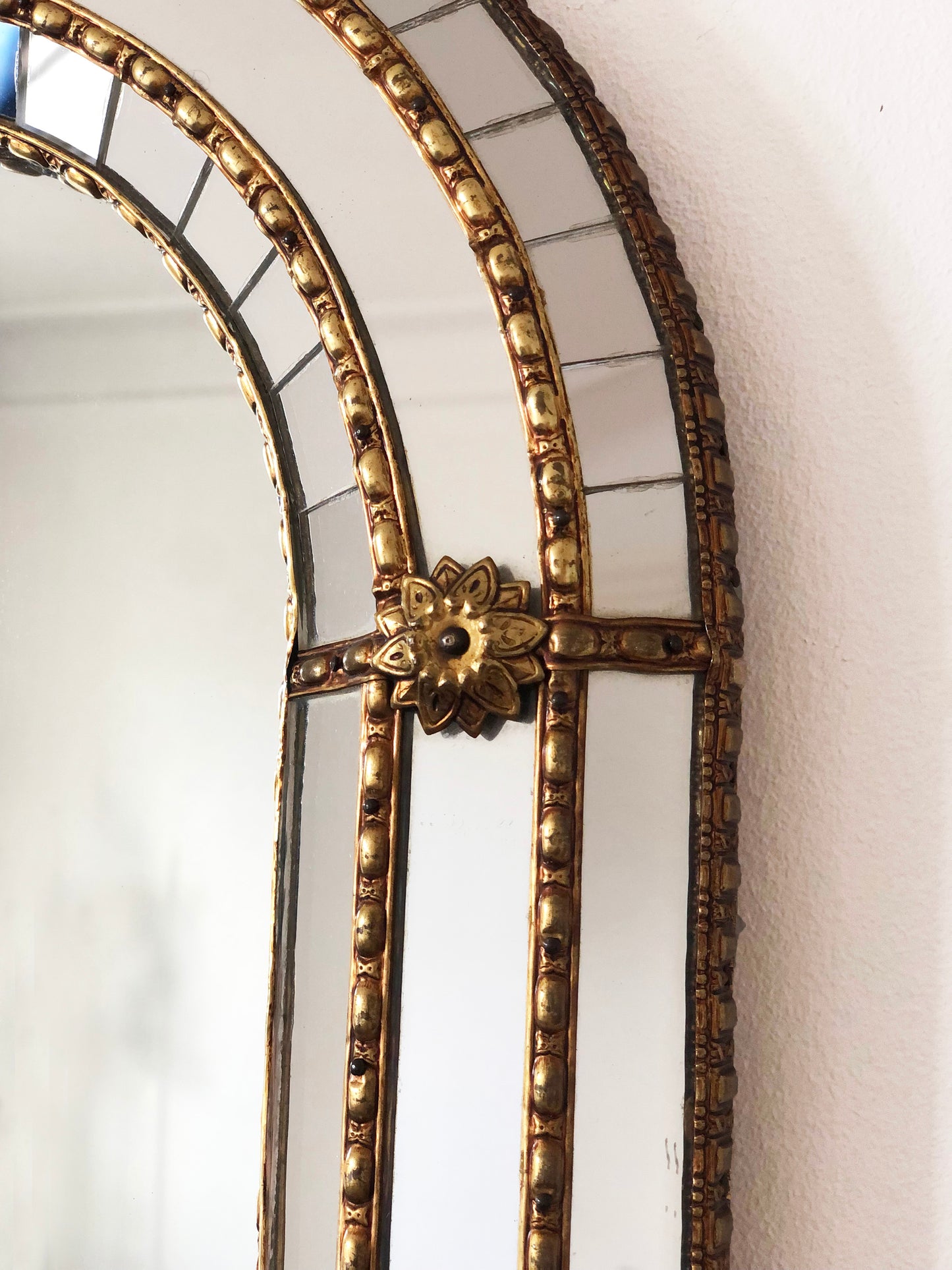 Large Vintage Venetian Rectangular Mirror Hollywood Regency in Gold Spain 1990s