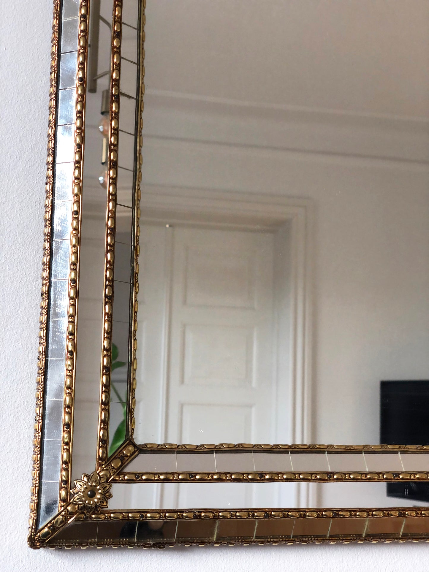 Large Vintage Venetian Rectangular Mirror Hollywood Regency in Gold Spain 1990s