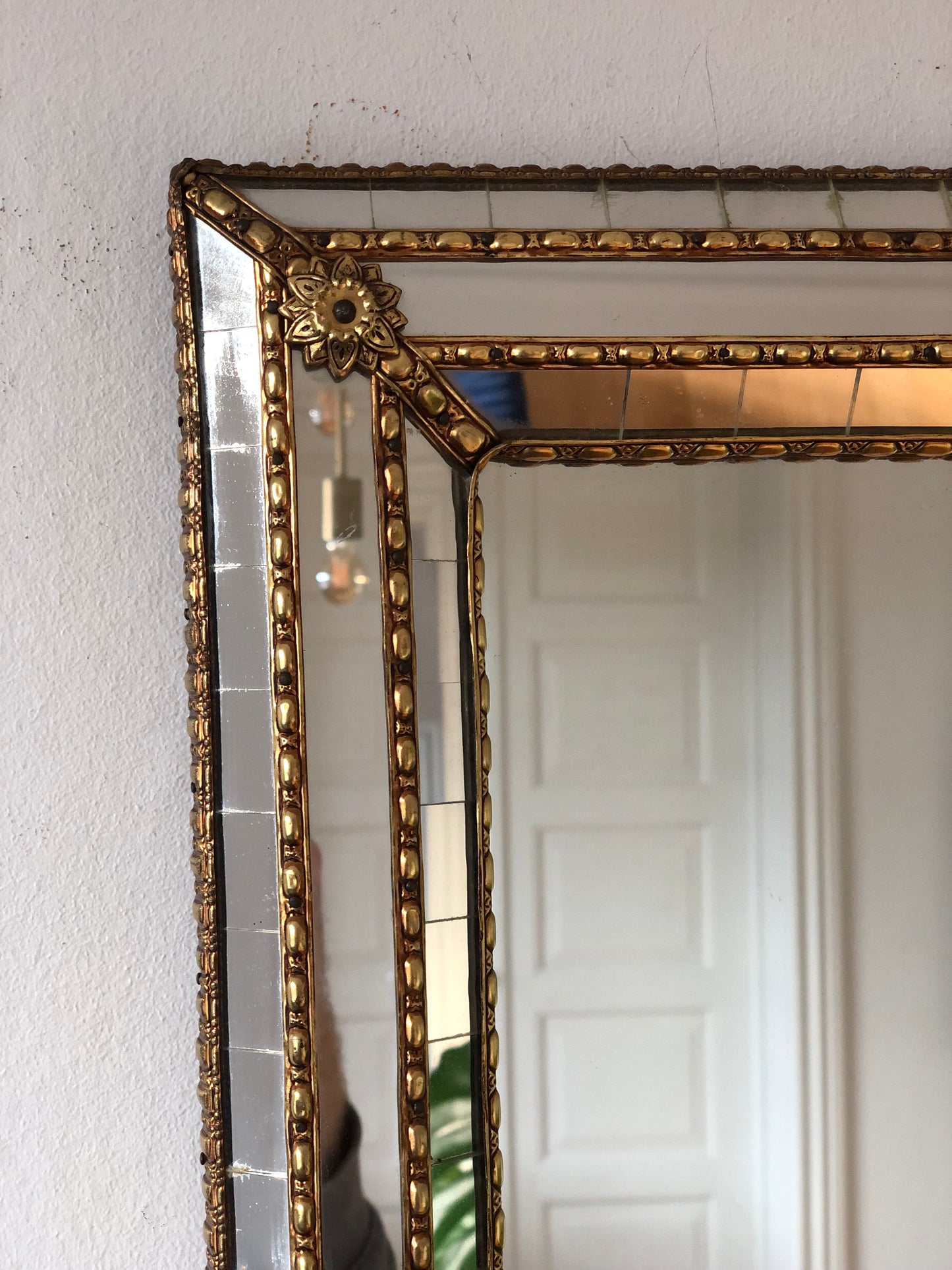 Large Vintage Venetian Rectangular Mirror Hollywood Regency in Gold Spain 1990s