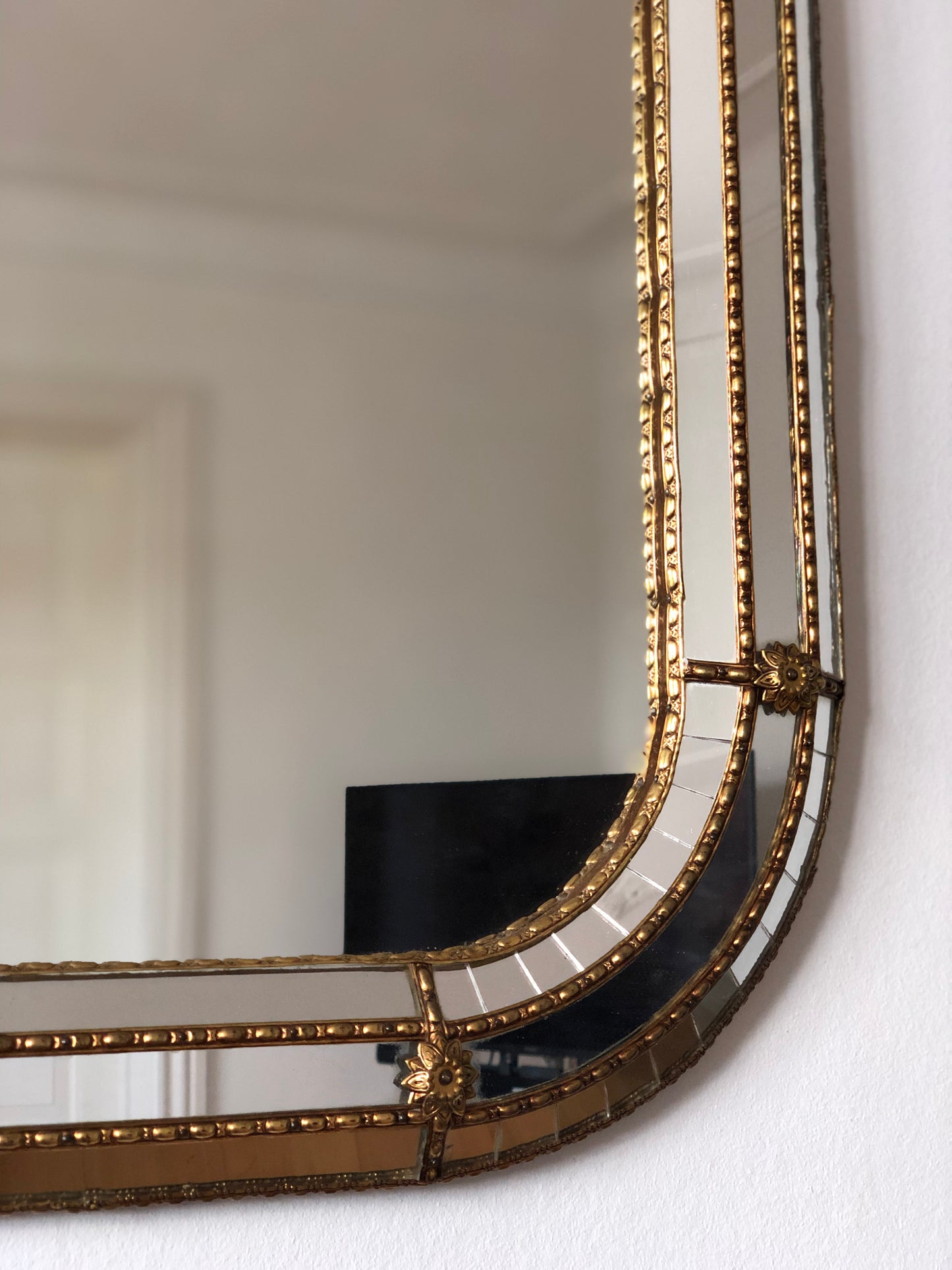 Large Vintage Venetian Rectangular Mirror Hollywood Regency in Gold Spain 1990s