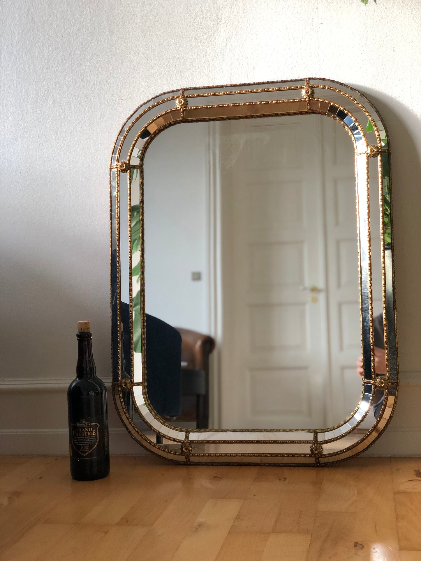 Large Vintage Venetian Rectangular Mirror Hollywood Regency in Gold Spain 1990s