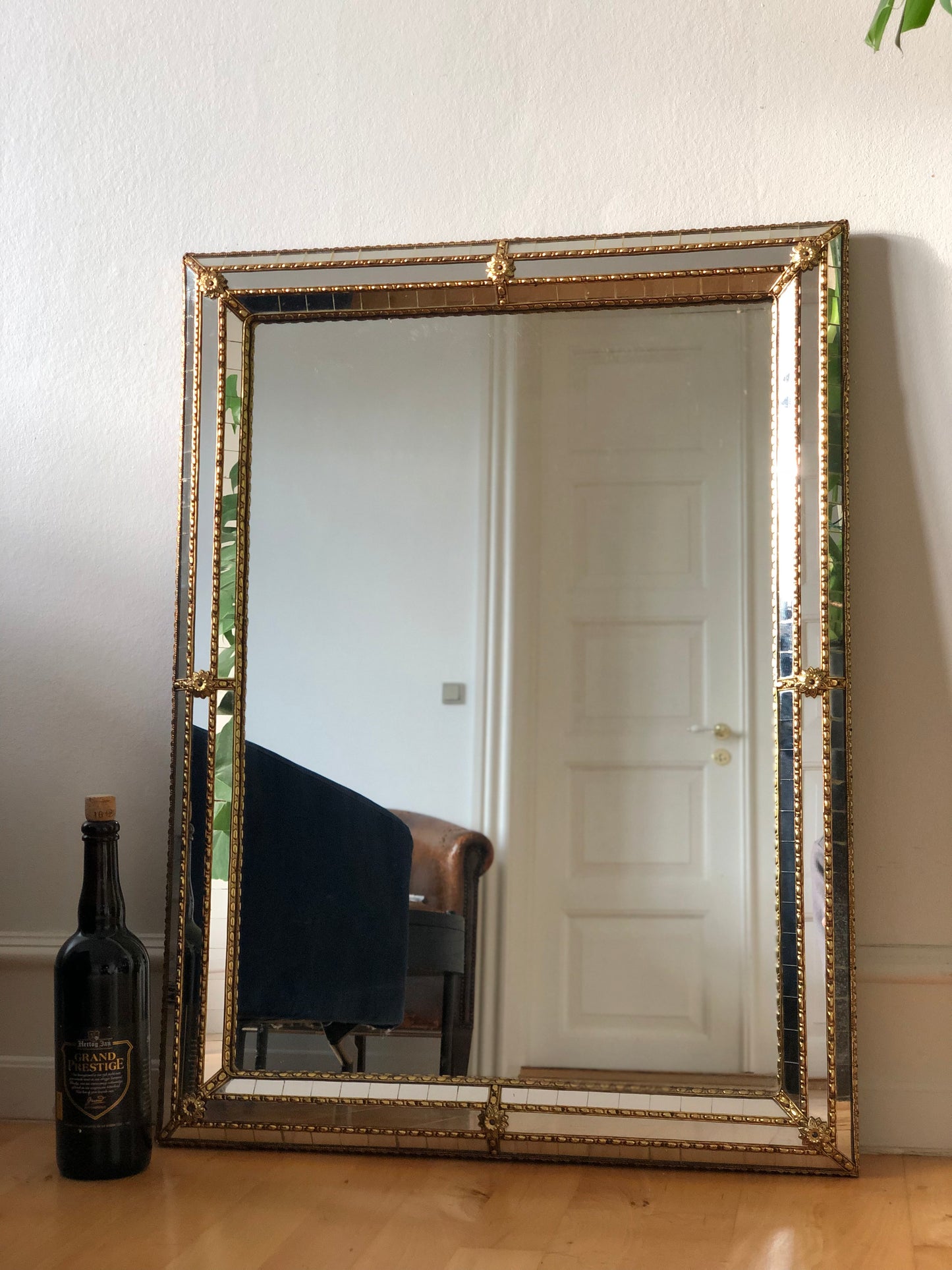 Large Vintage Venetian Rectangular Mirror Hollywood Regency in Gold Spain 1990s