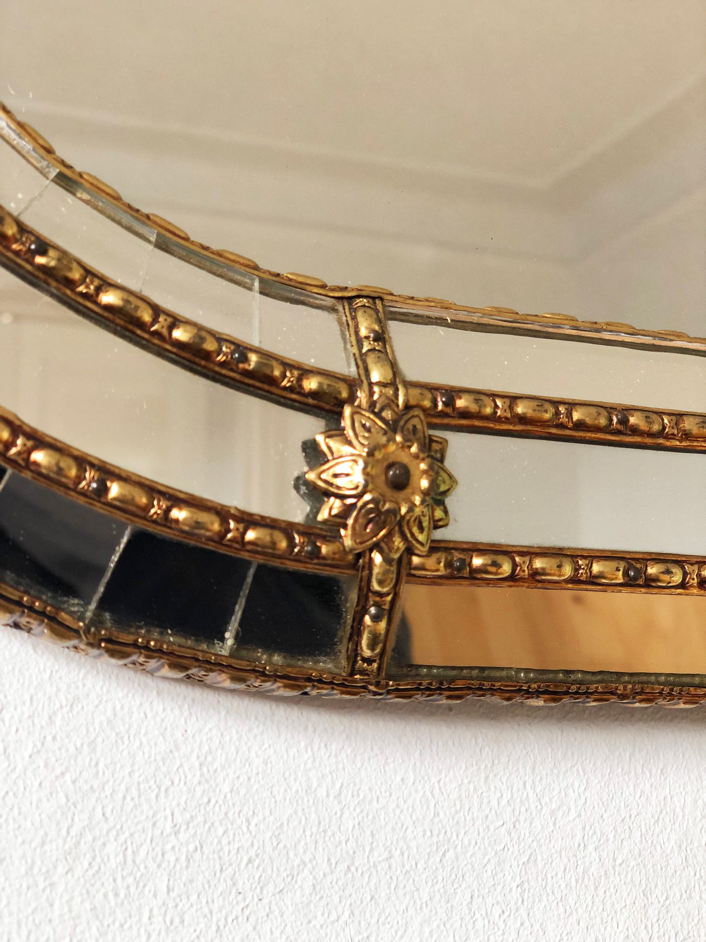 Large Vintage Venetian Rectangular Mirror Hollywood Regency in Gold Spain 1990s