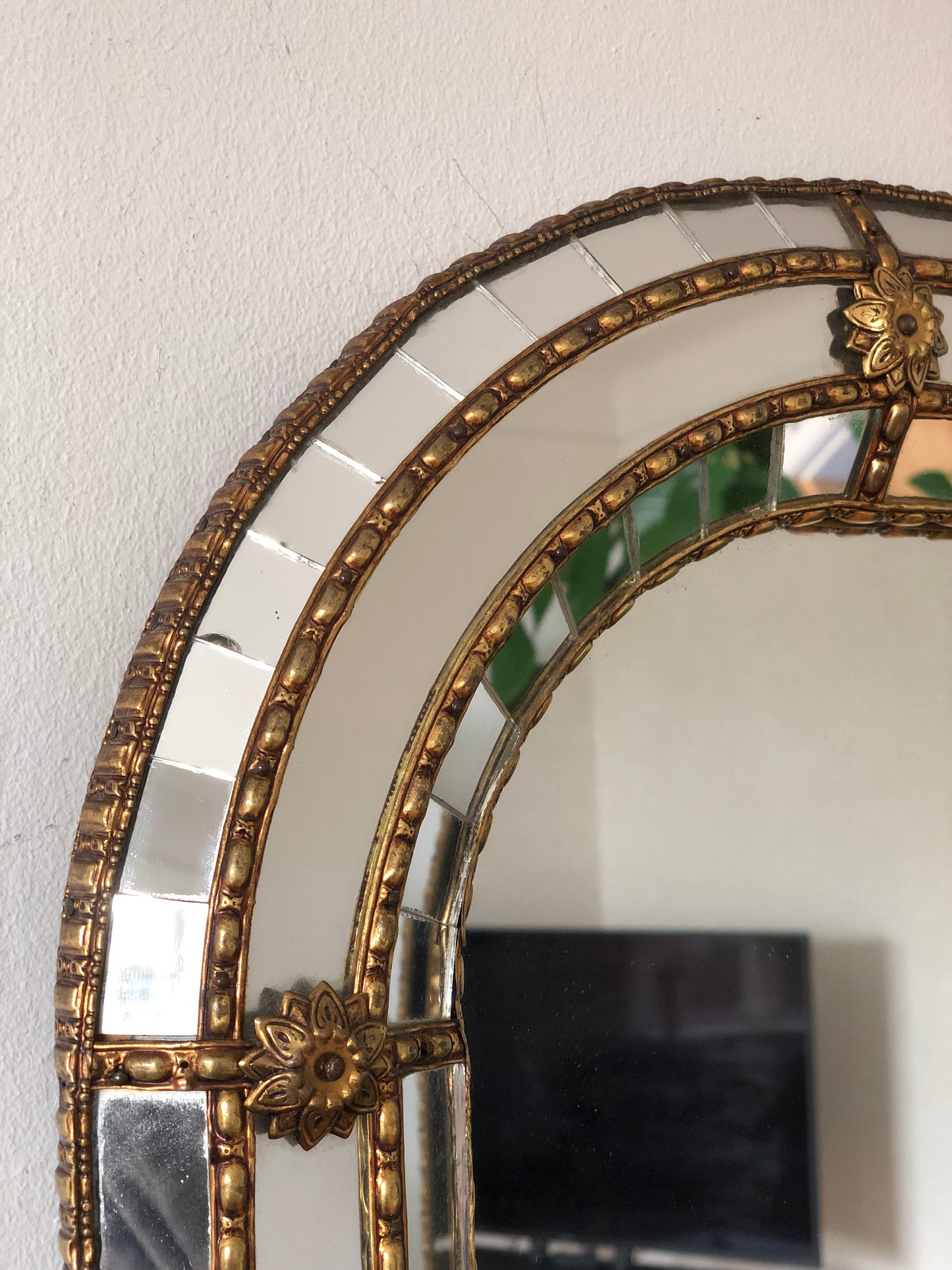 Large Vintage Venetian Rectangular Mirror Hollywood Regency in Gold Spain 1990s