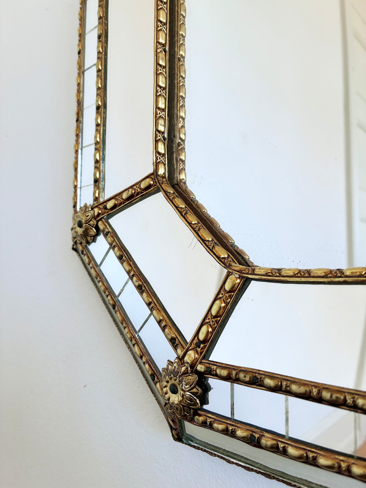 Large Vintage Venetian Rectangular Brass Mirror – Gold Hollywood Regency, Spanish 1990s