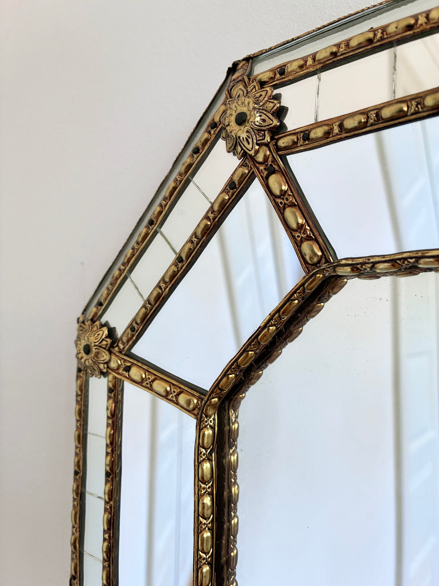 Large Vintage Venetian Rectangular Brass Mirror – Gold Hollywood Regency, Spanish 1990s