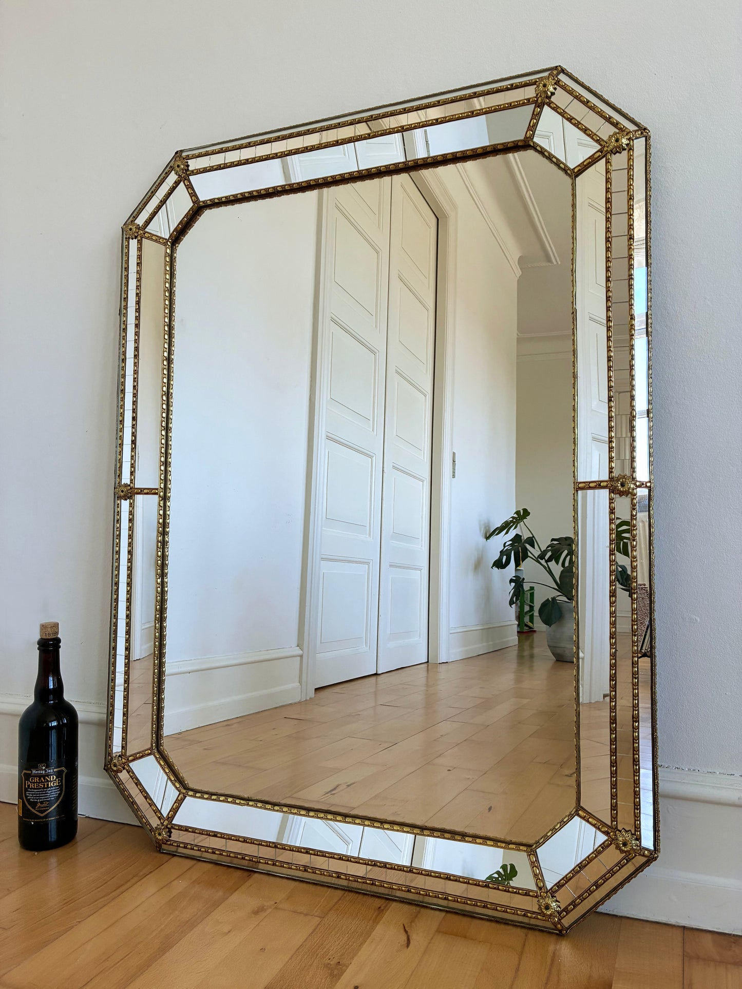 Large Vintage Venetian Rectangular Brass Mirror – Gold Hollywood Regency, Spanish 1990s