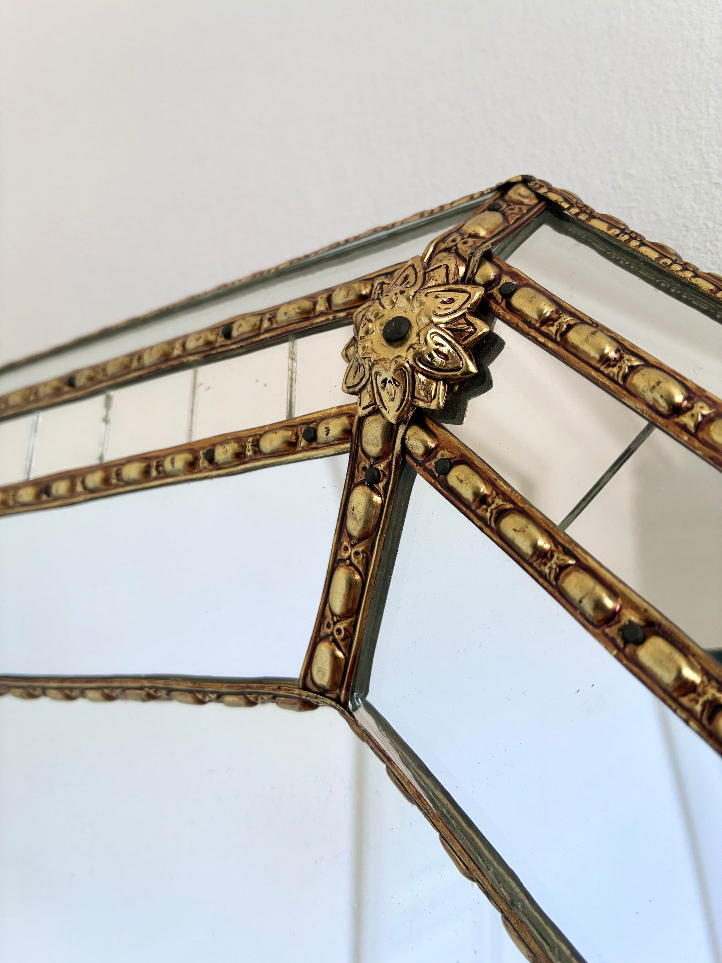 Large Vintage Venetian Rectangular Brass Mirror – Gold Hollywood Regency, Spanish 1990s