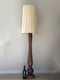 Large Vintage Carved Tree Trunk Floor Lamp with Linen Shade 1972