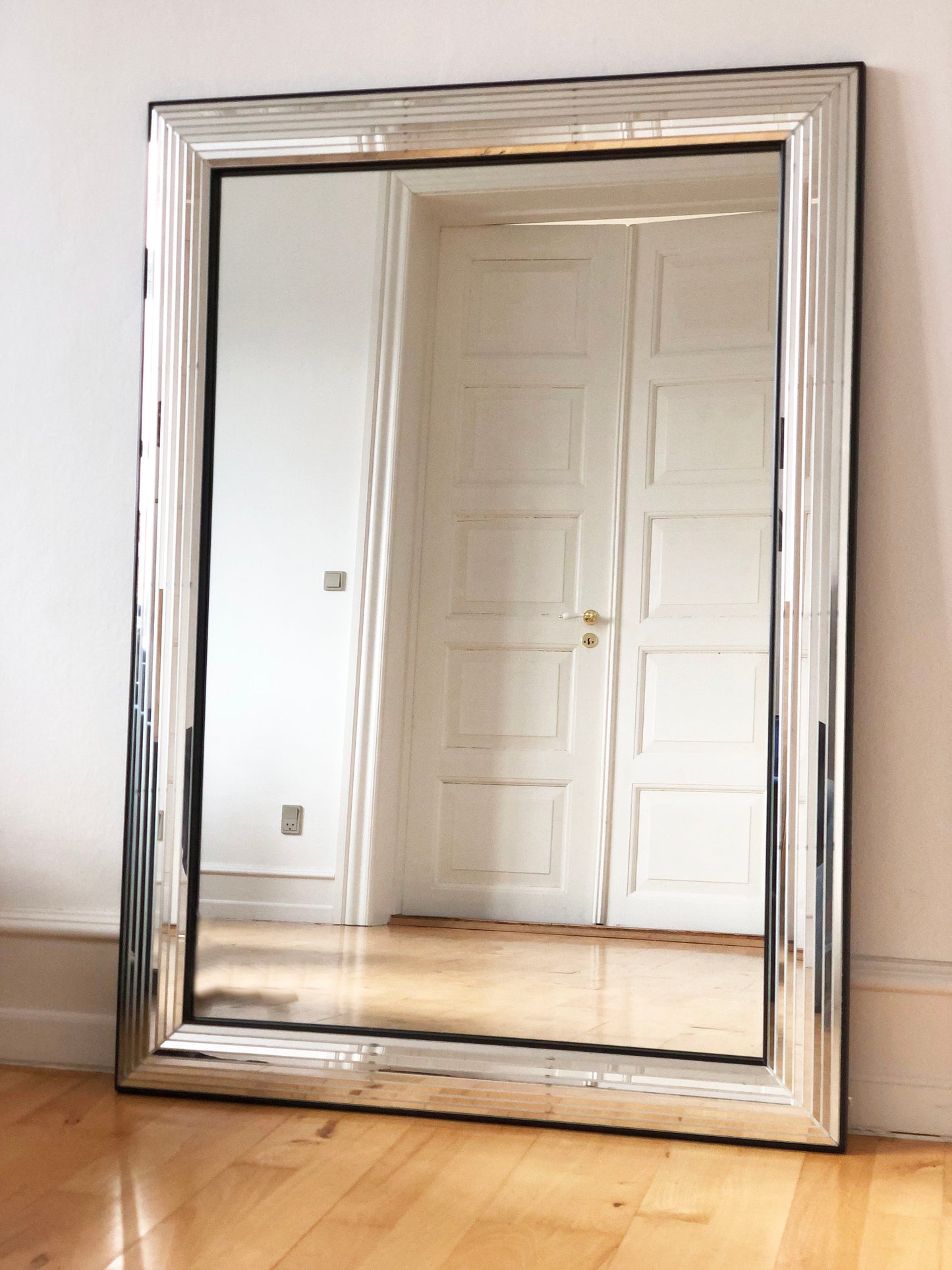Large Vintage Deknudt Rectangular Mirror in Silver and Black Belgium 1980s