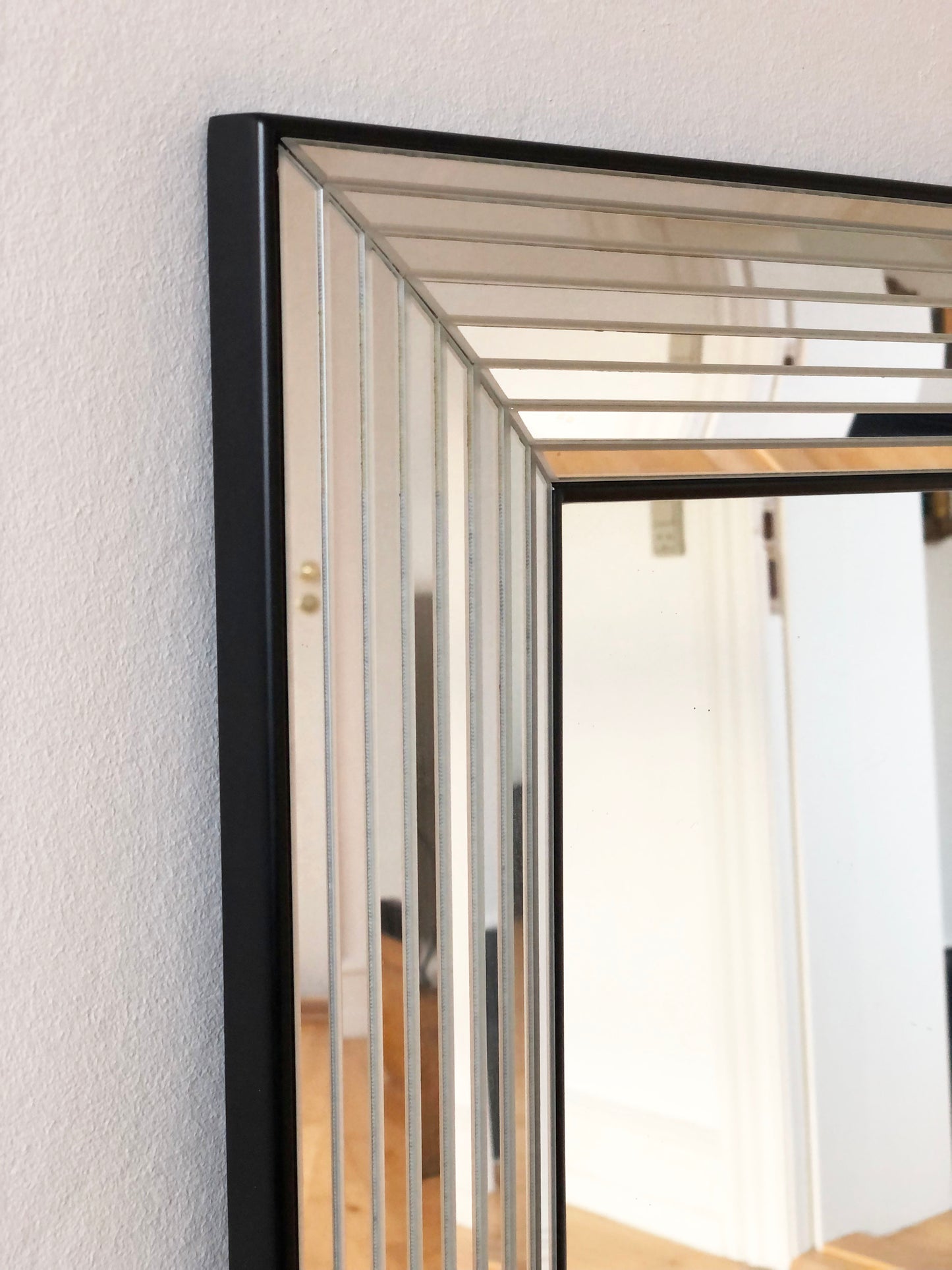 Large Vintage Deknudt Rectangular Mirror in Silver and Black Belgium 1980s