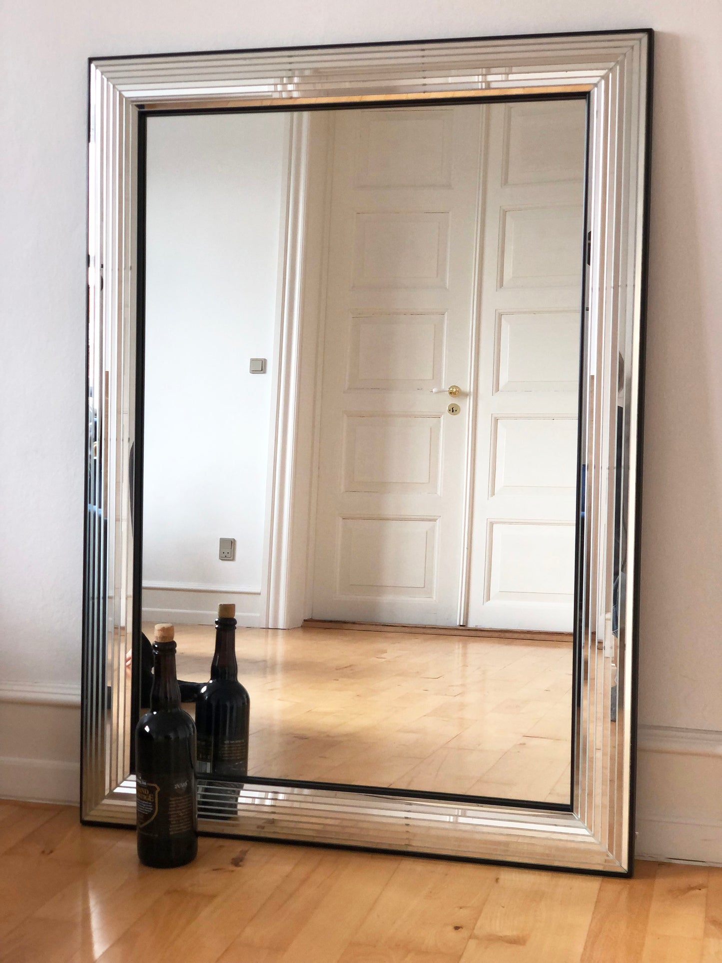 Large Vintage Deknudt Rectangular Mirror in Silver and Black Belgium 1980s