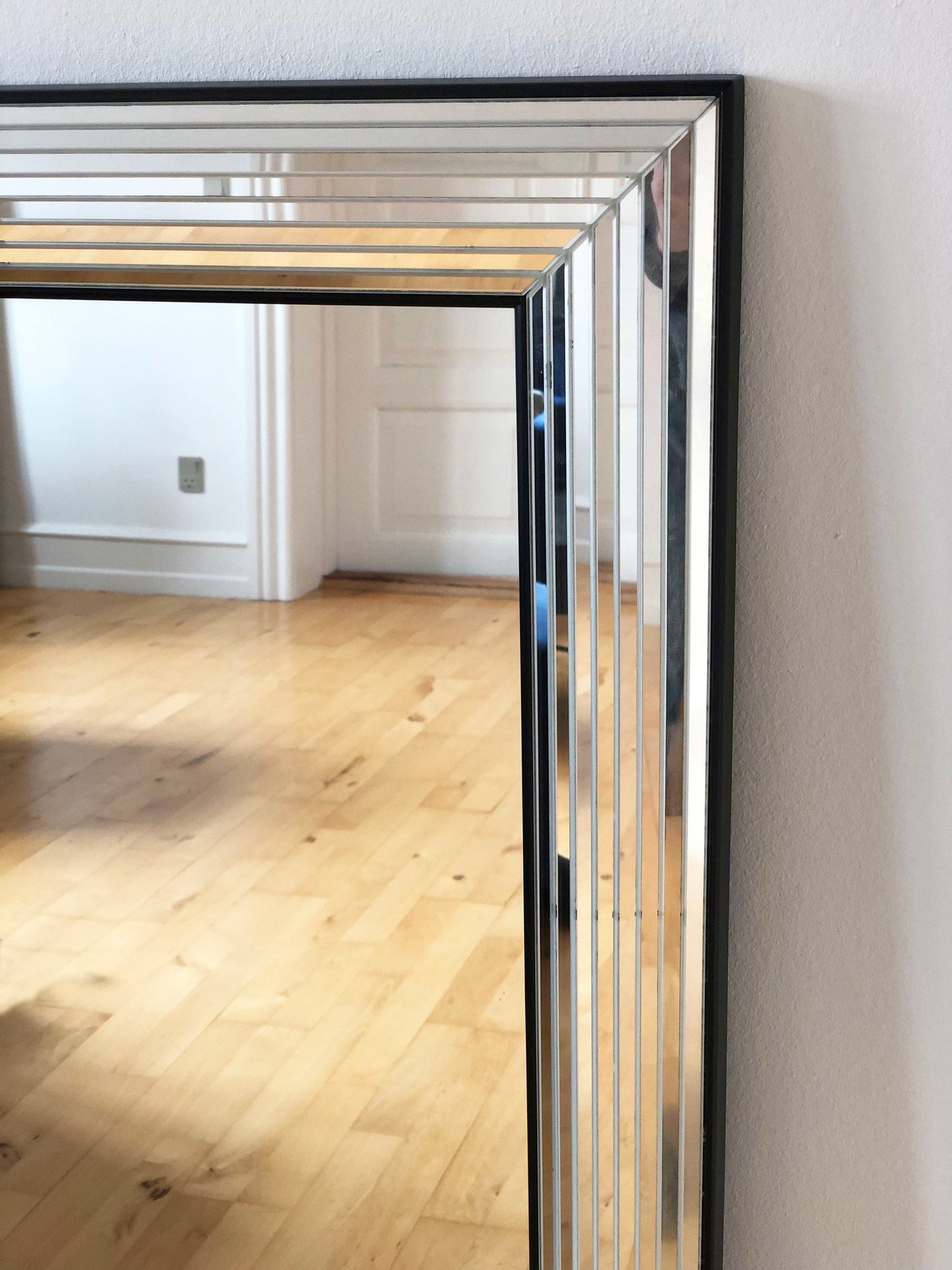 Large Vintage Deknudt Rectangular Mirror in Silver and Black Belgium 1980s