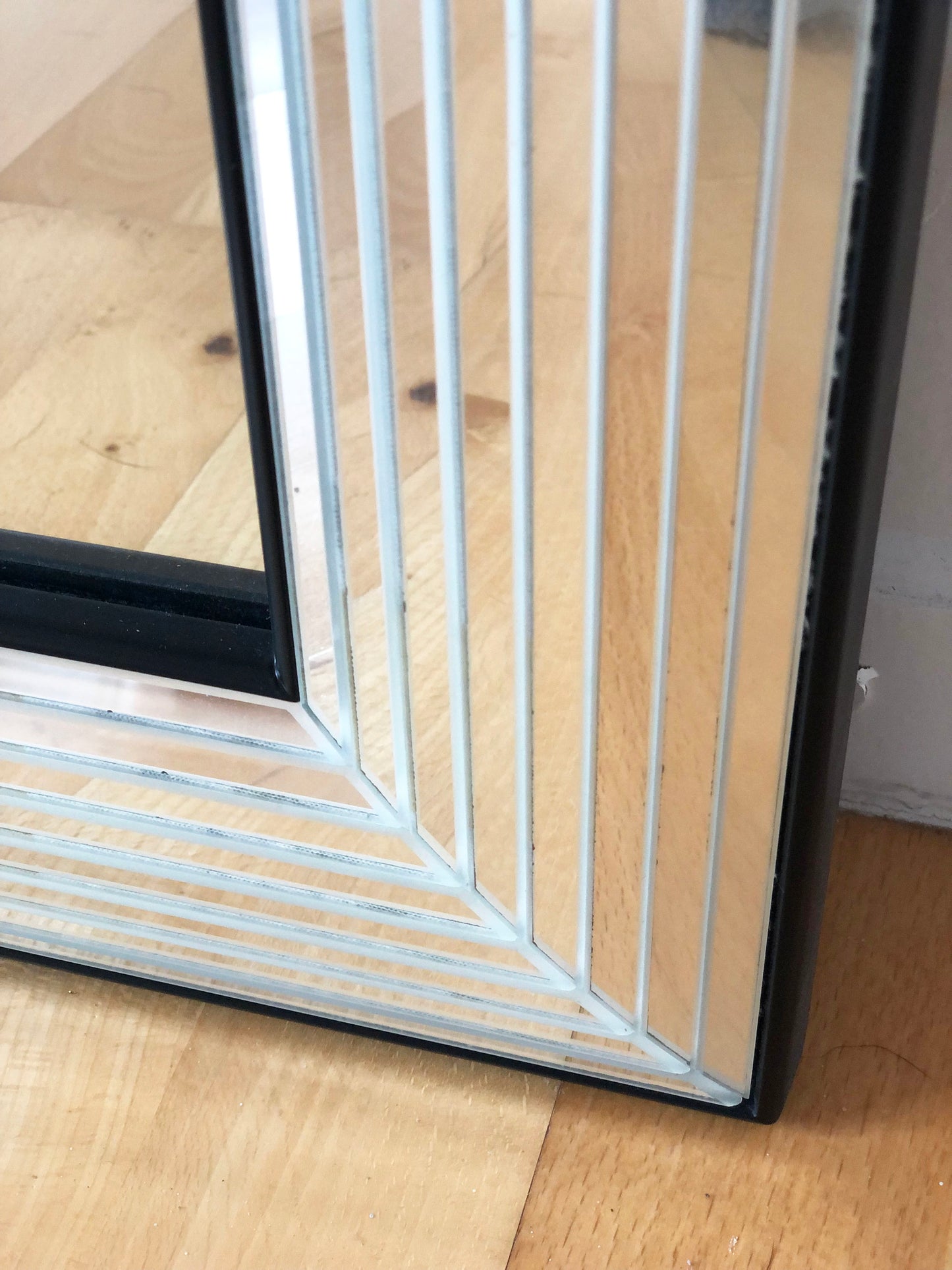 Large Vintage Deknudt Rectangular Mirror in Silver and Black Belgium 1980s