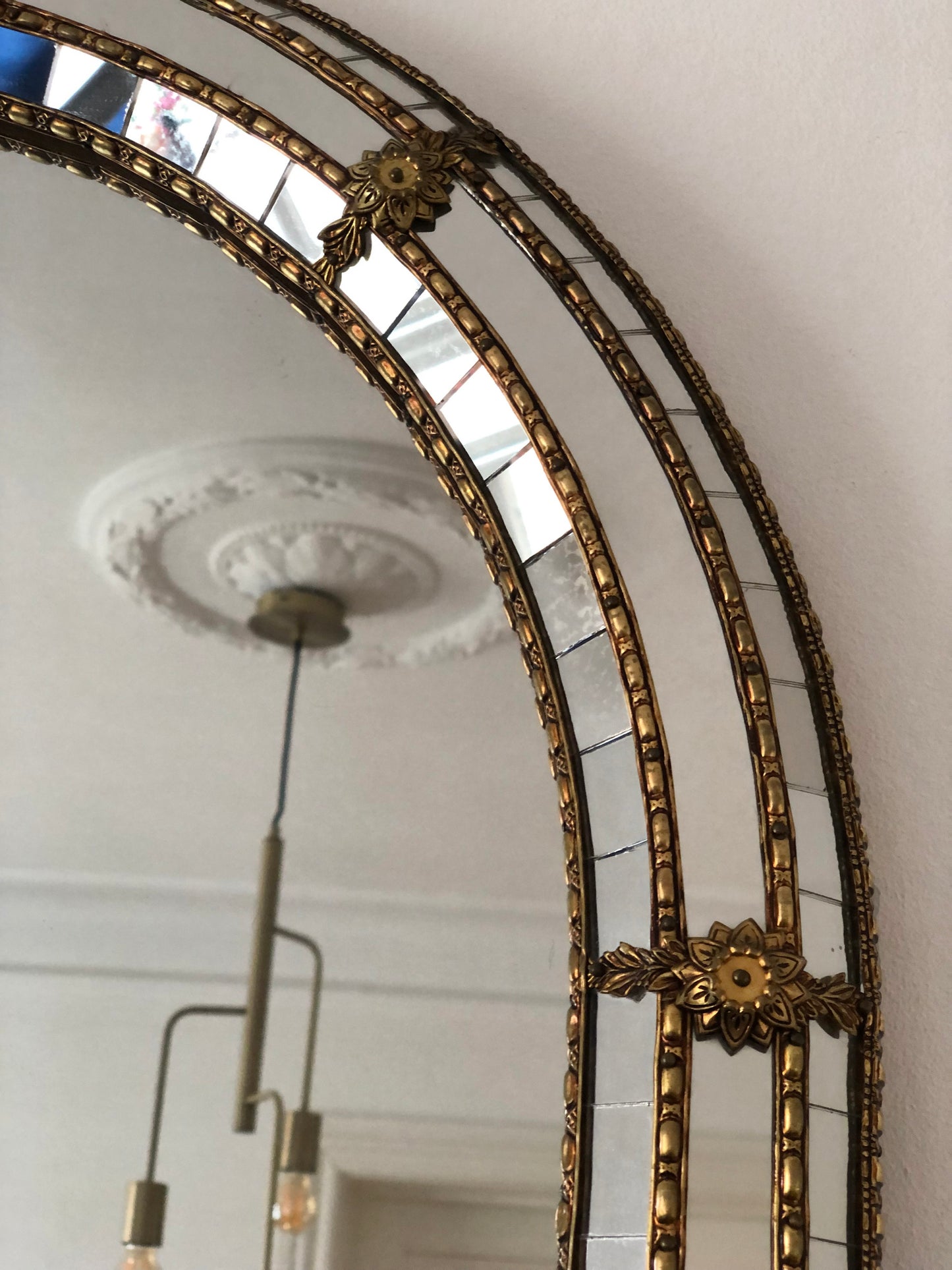 Large Vintage Venetian Brass Mirror – Gold Hollywood Regency, Spanish 1990s