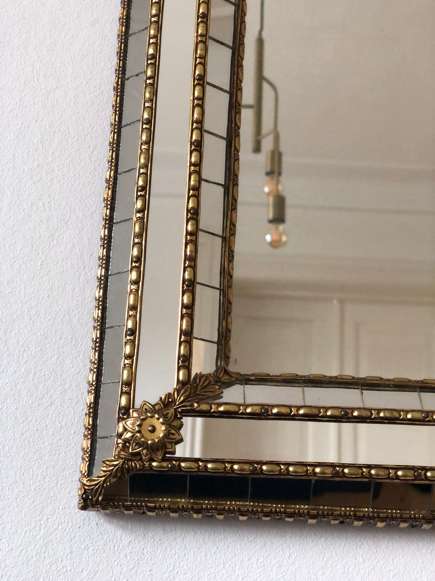 Large Vintage Venetian Brass Mirror – Gold Hollywood Regency, Spanish 1990s