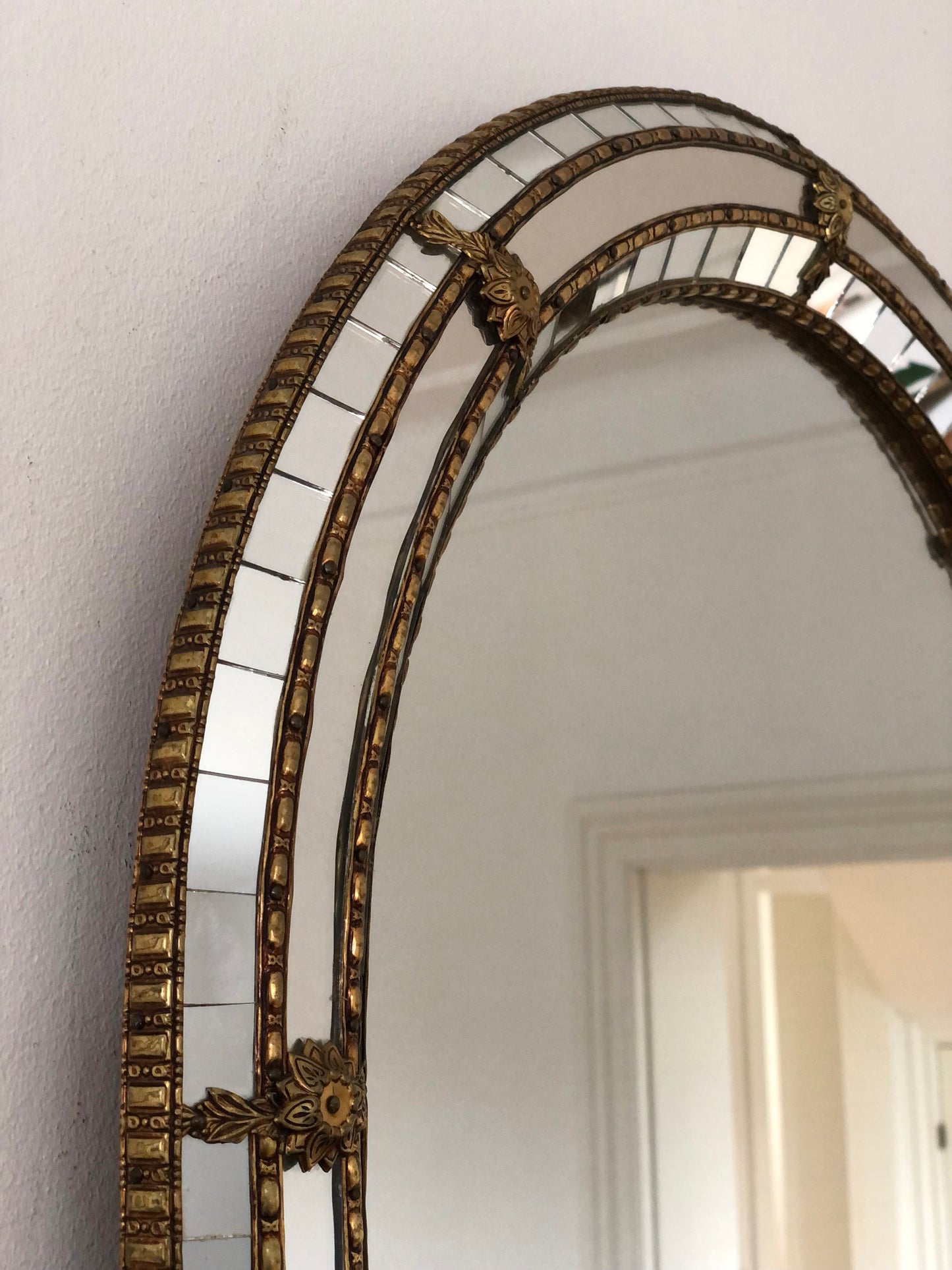 Large Vintage Venetian Brass Mirror – Gold Hollywood Regency, Spanish 1990s