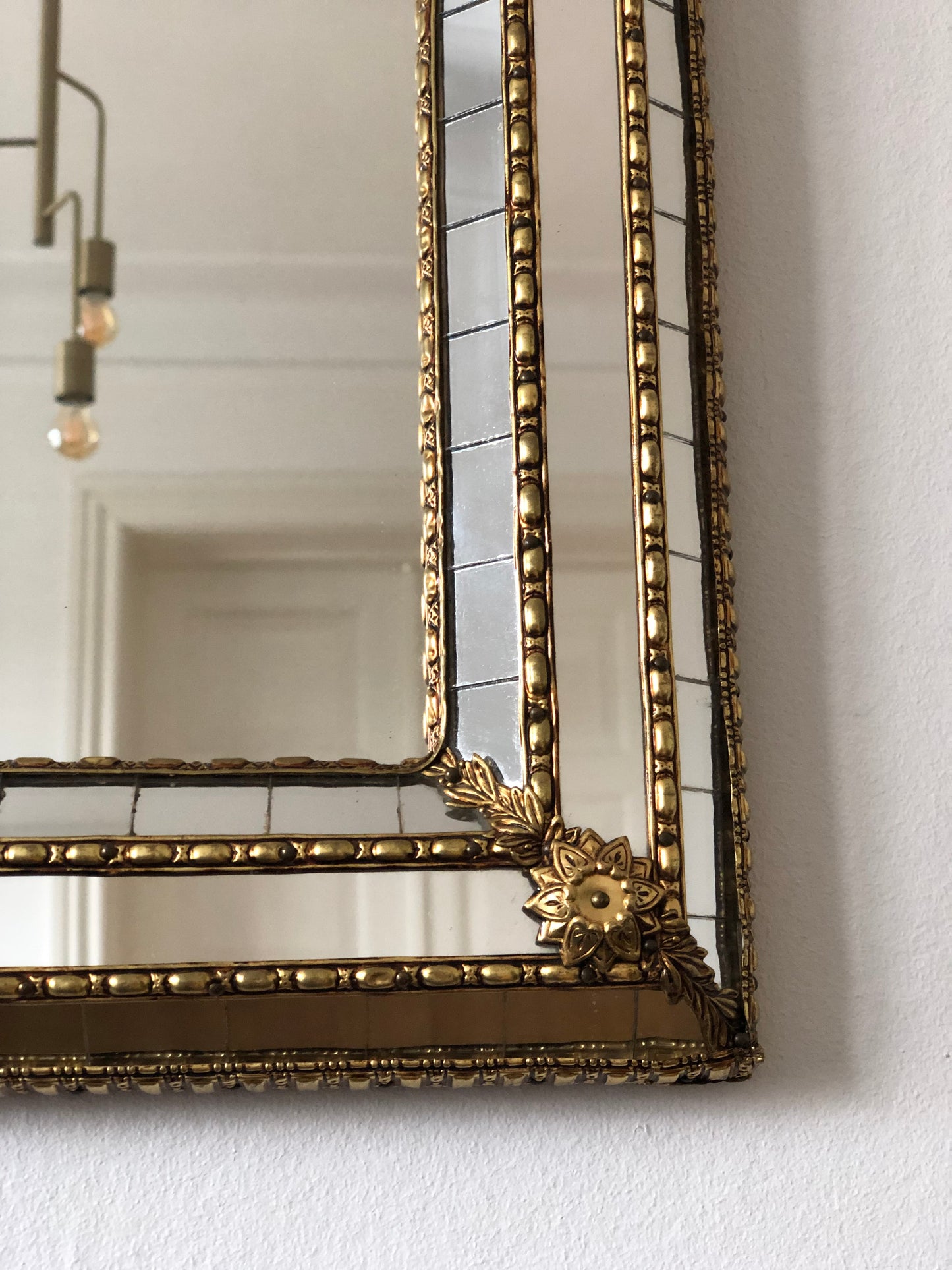 Large Vintage Venetian Brass Mirror – Gold Hollywood Regency, Spanish 1990s