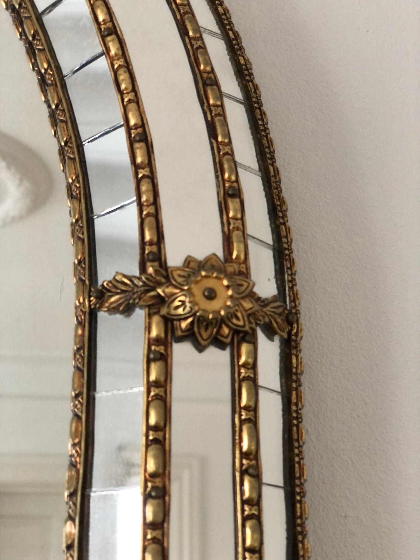 Large Vintage Venetian Brass Mirror – Gold Hollywood Regency, Spanish 1990s