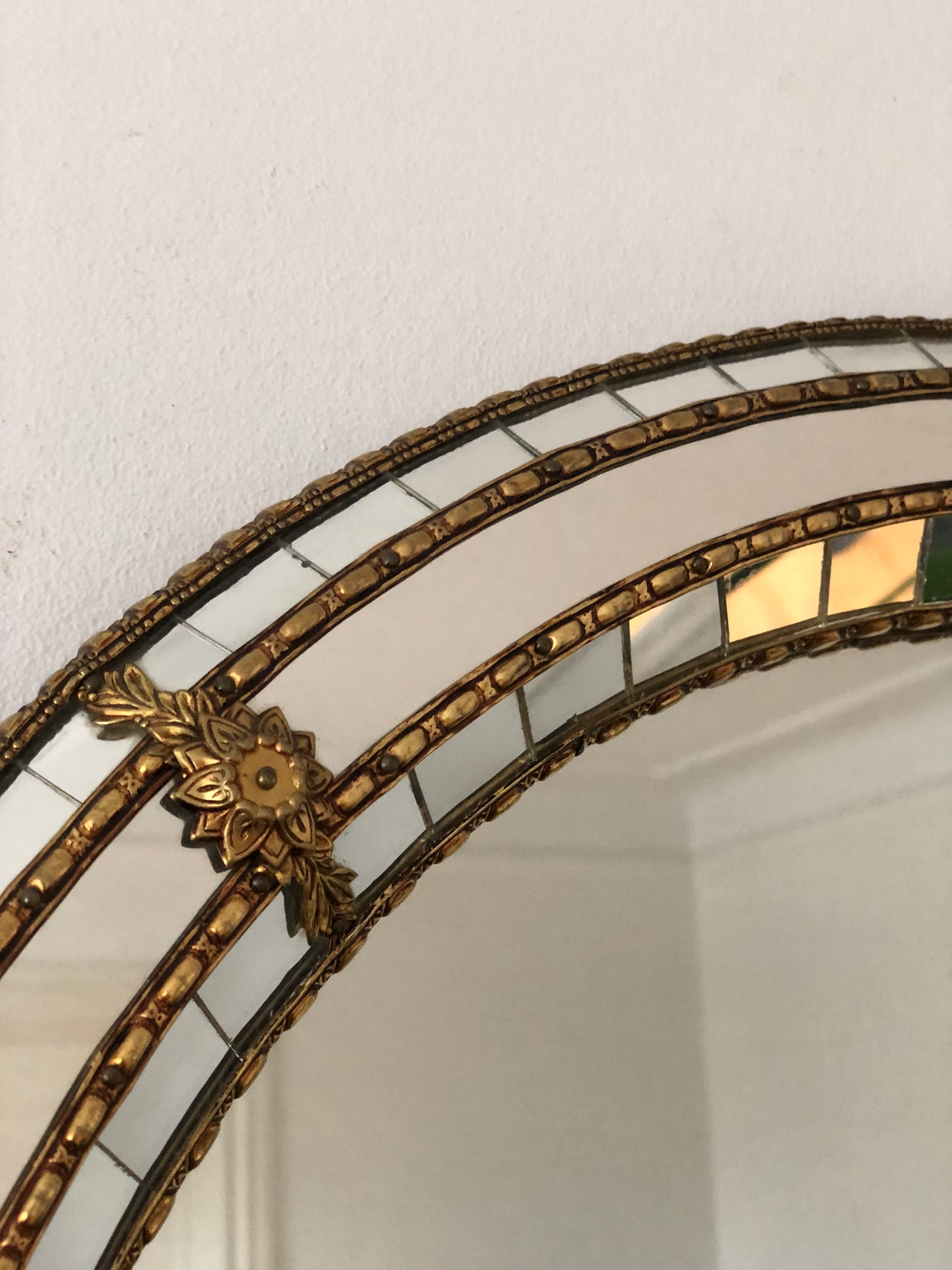 Large Vintage Venetian Brass Mirror – Gold Hollywood Regency, Spanish 1990s
