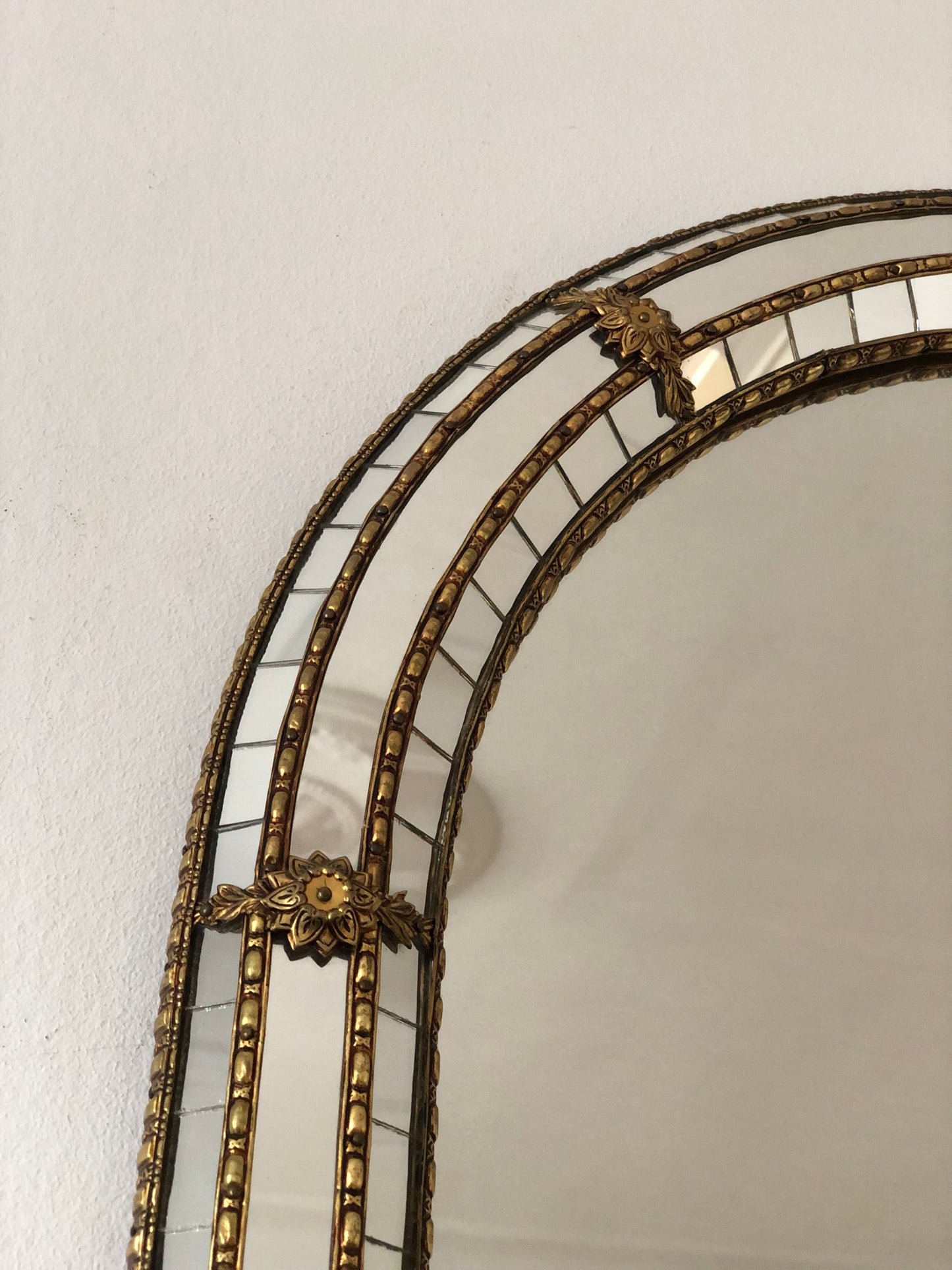Large Vintage Venetian Brass Mirror – Gold Hollywood Regency, Spanish 1990s