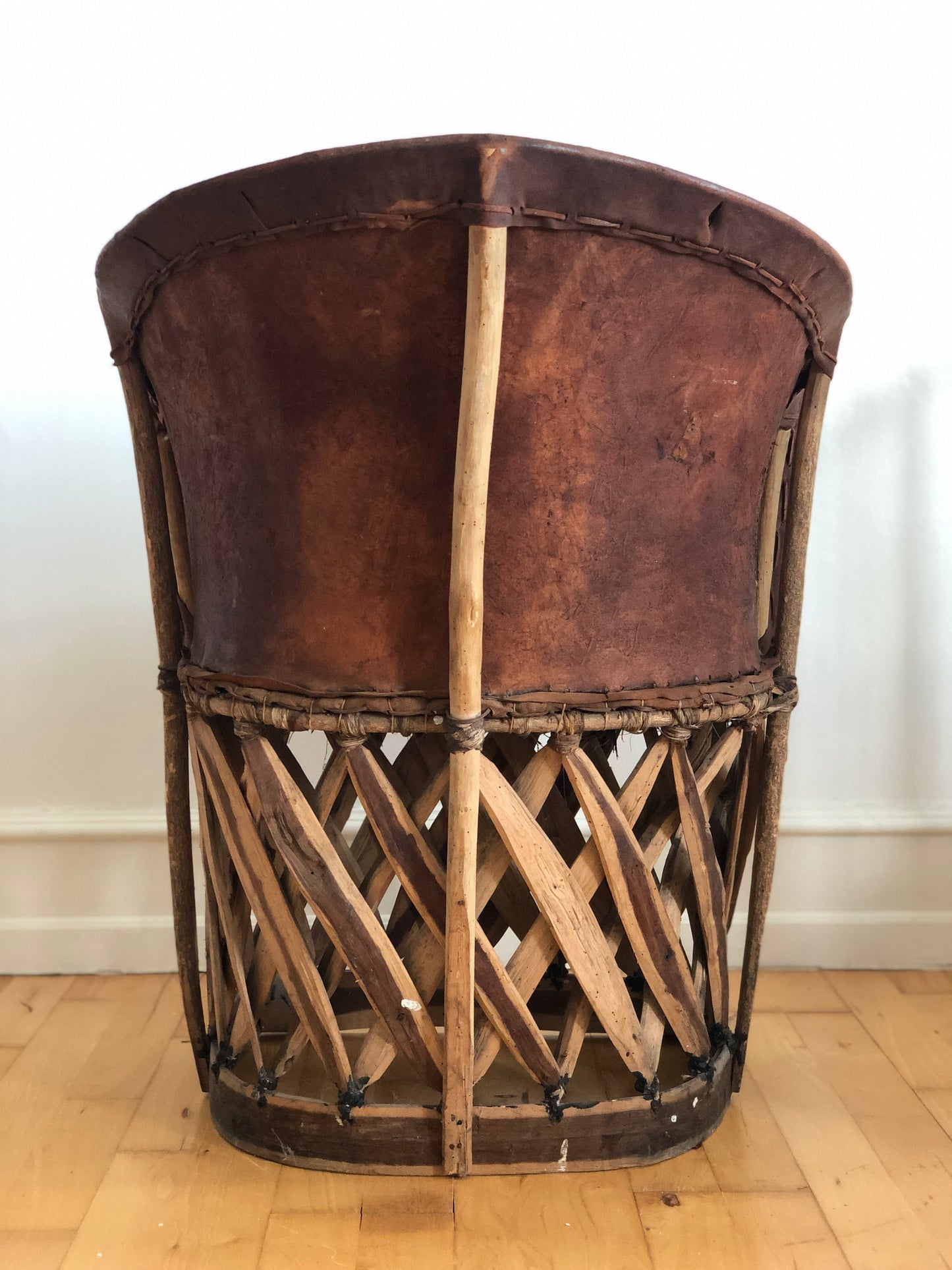 Mexican Equipale Folk Art Chair with Hand-Painted Scene 1930s